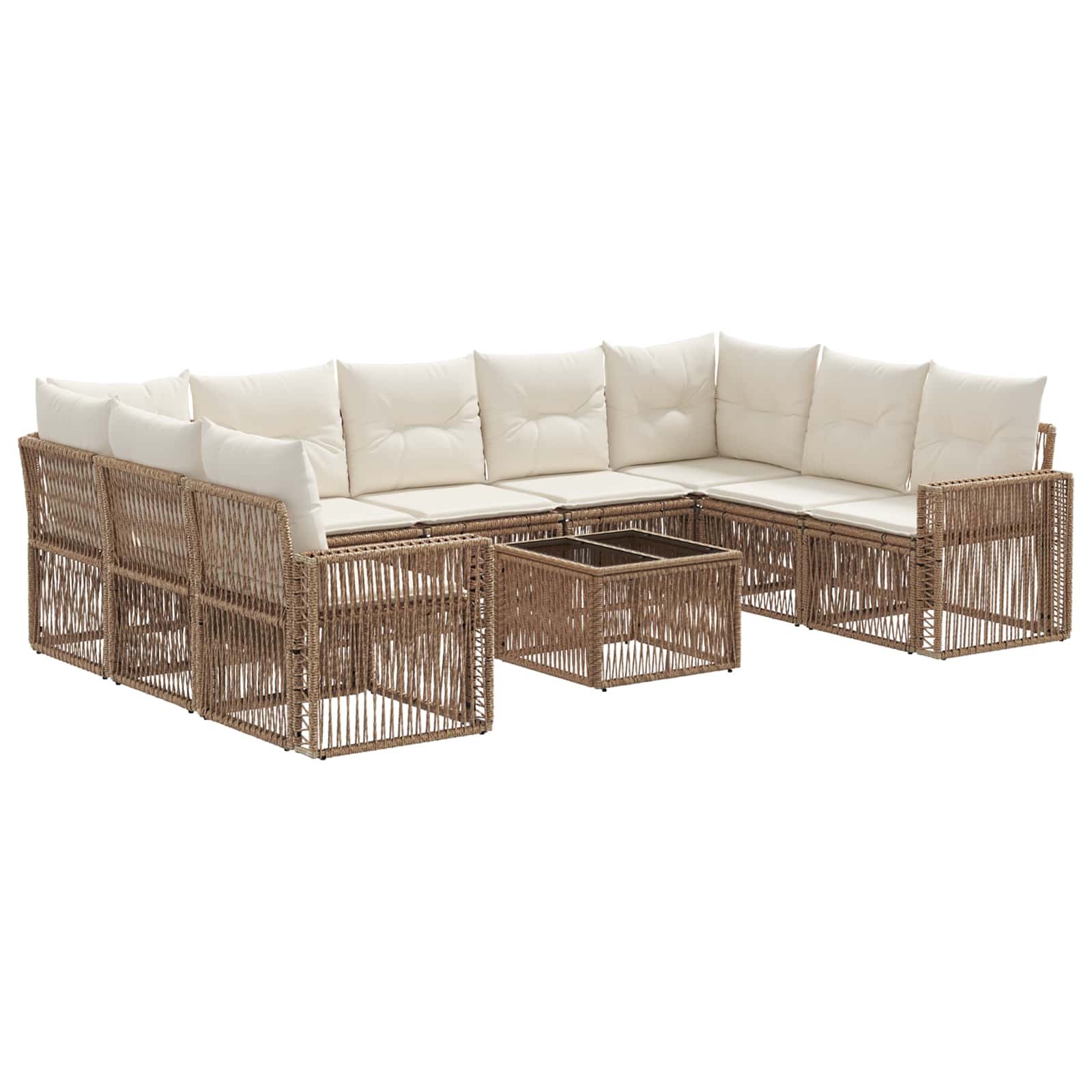 vidaXL Tuinbankenset 10 pcs Zwart en Cream Wit poly rattan