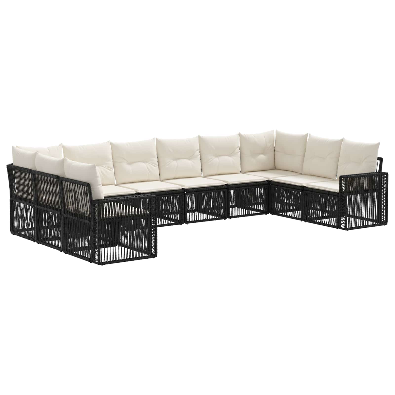 vidaXL Tuinbankenset 11 pcs Zwart en Cream Wit poly rattan