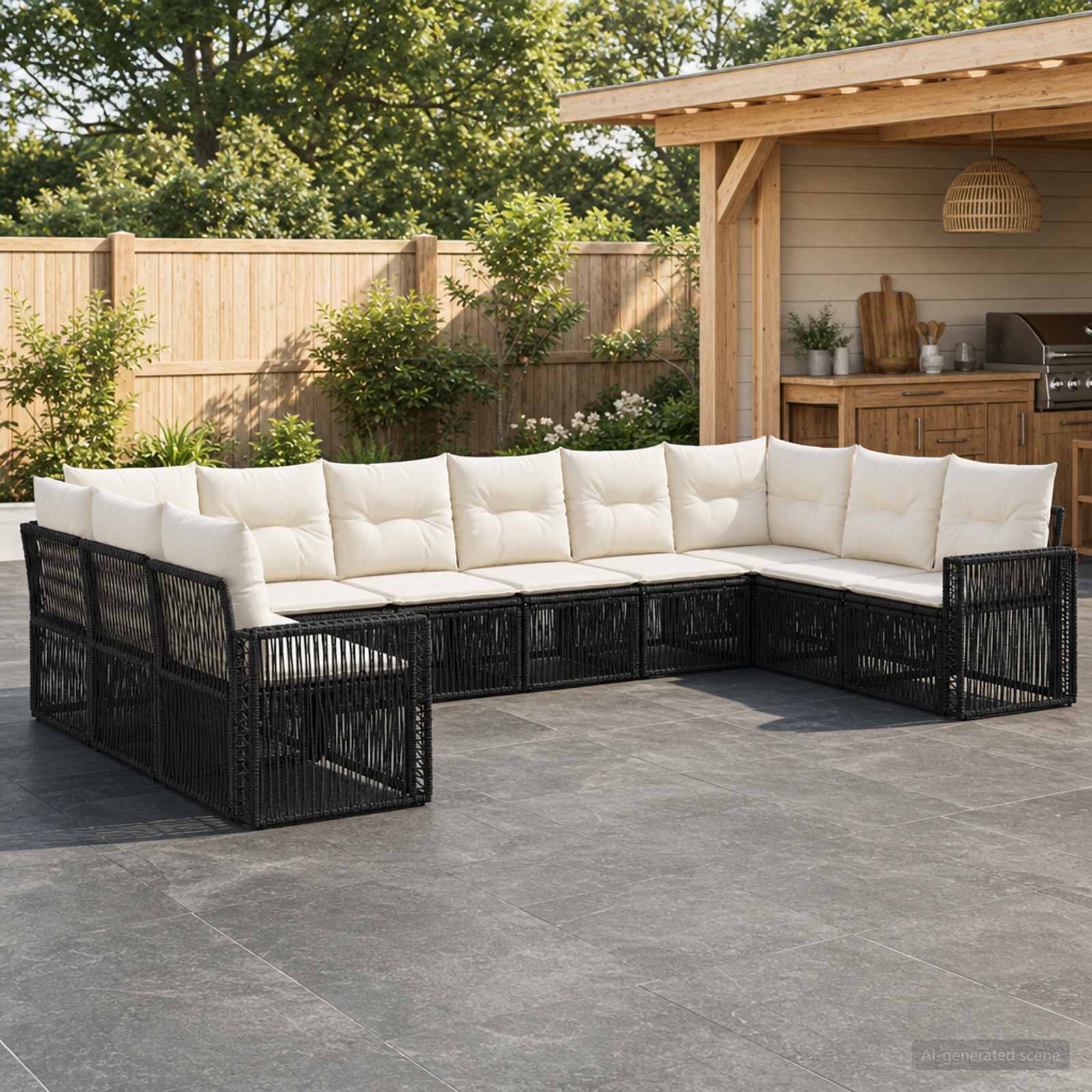 vidaXL Tuinbankenset 11 pcs Zwart en Cream Wit poly rattan