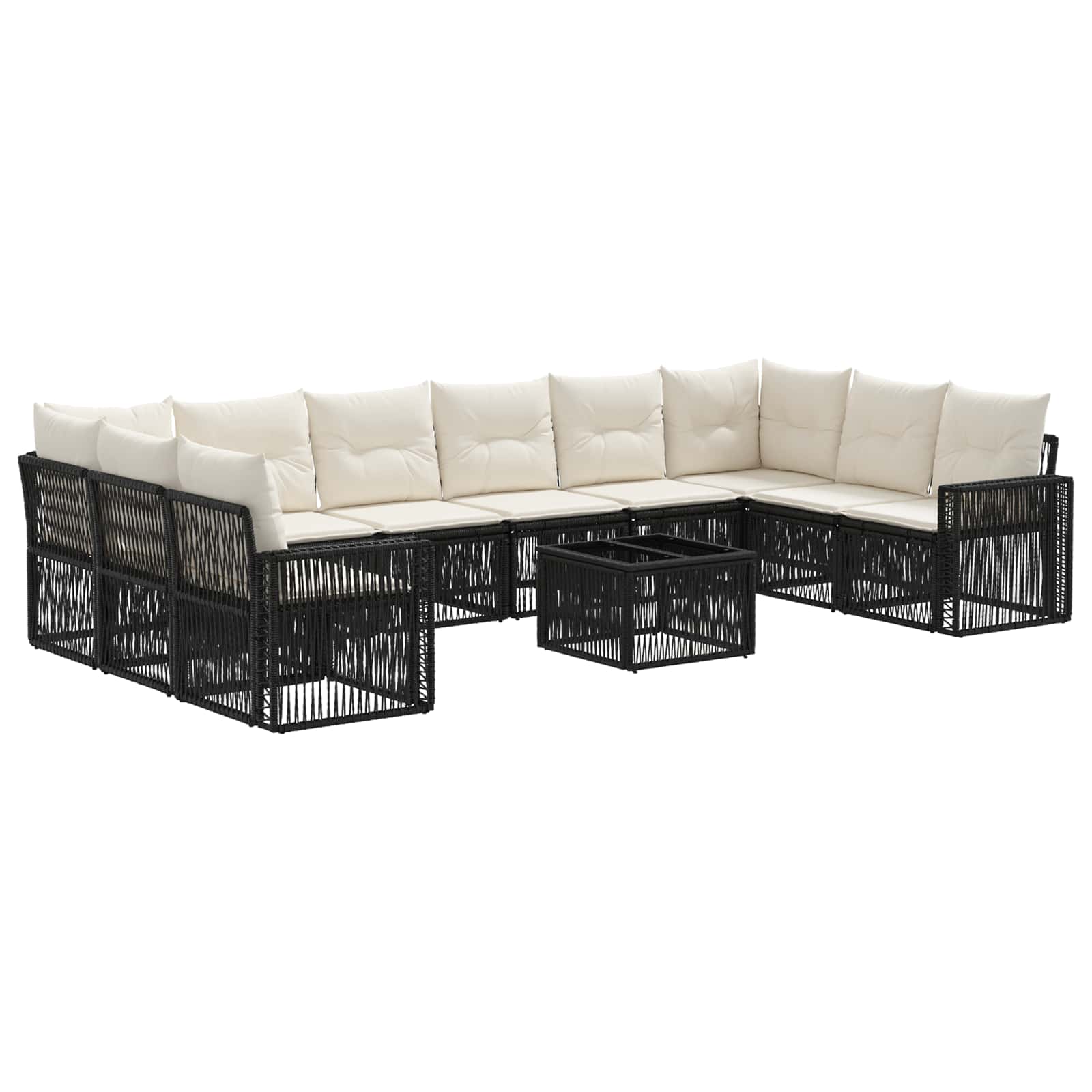 vidaXL Tuinbankenset 11 pcs Zwart en Cream Wit poly rattan
