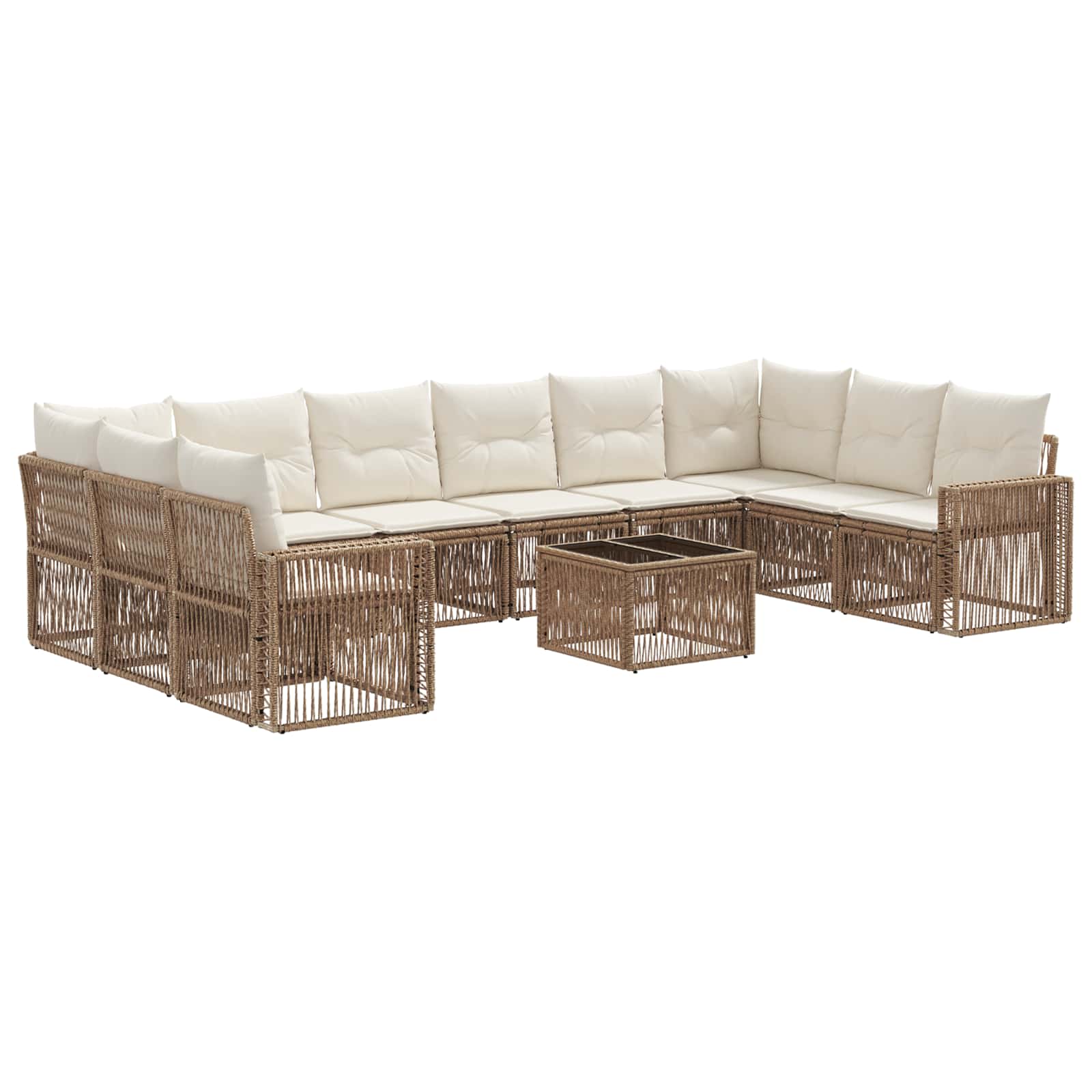 vidaXL Tuinbankenset 11 pcs Zwart en Cream Wit poly rattan