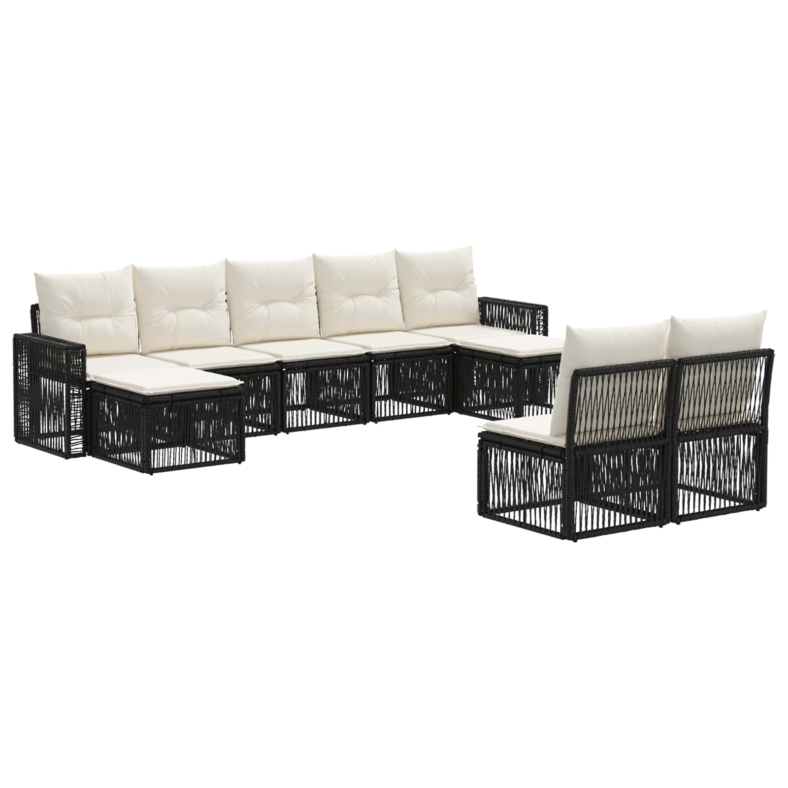 vidaXL Tuinbankenset 10 pcs Zwart en Cream Wit poly rattan