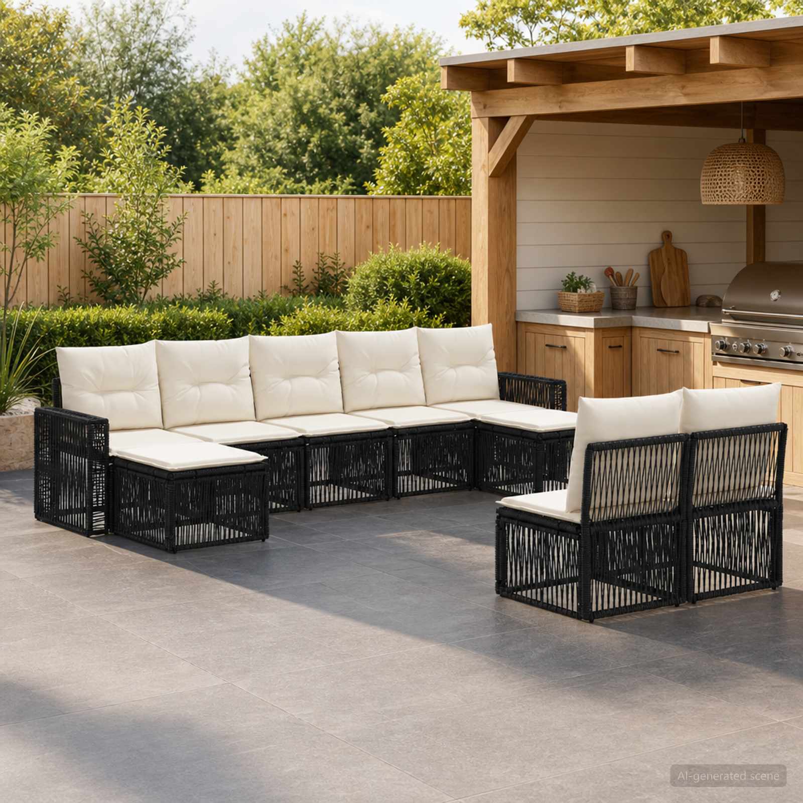 vidaXL Tuinbankenset 10 pcs Zwart en Cream Wit poly rattan