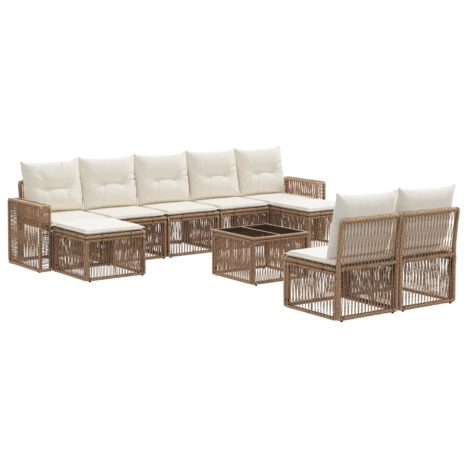 vidaXL Tuinbankenset 10 pcs Zwart en Cream Wit poly rattan