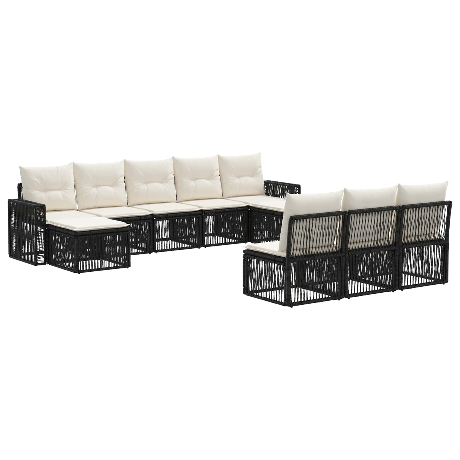 vidaXL Tuinbankenset 11 pcs Zwart en Cream Wit poly rattan