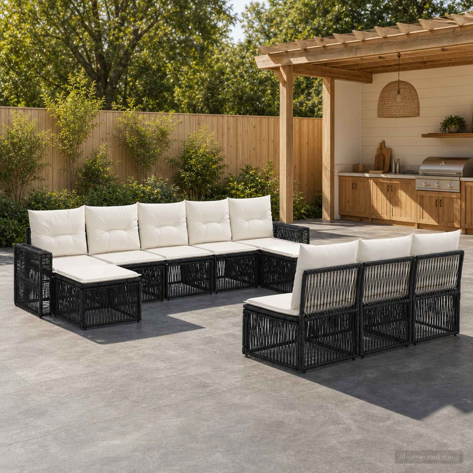 vidaXL Tuinbankenset 11 pcs Zwart en Cream Wit poly rattan
