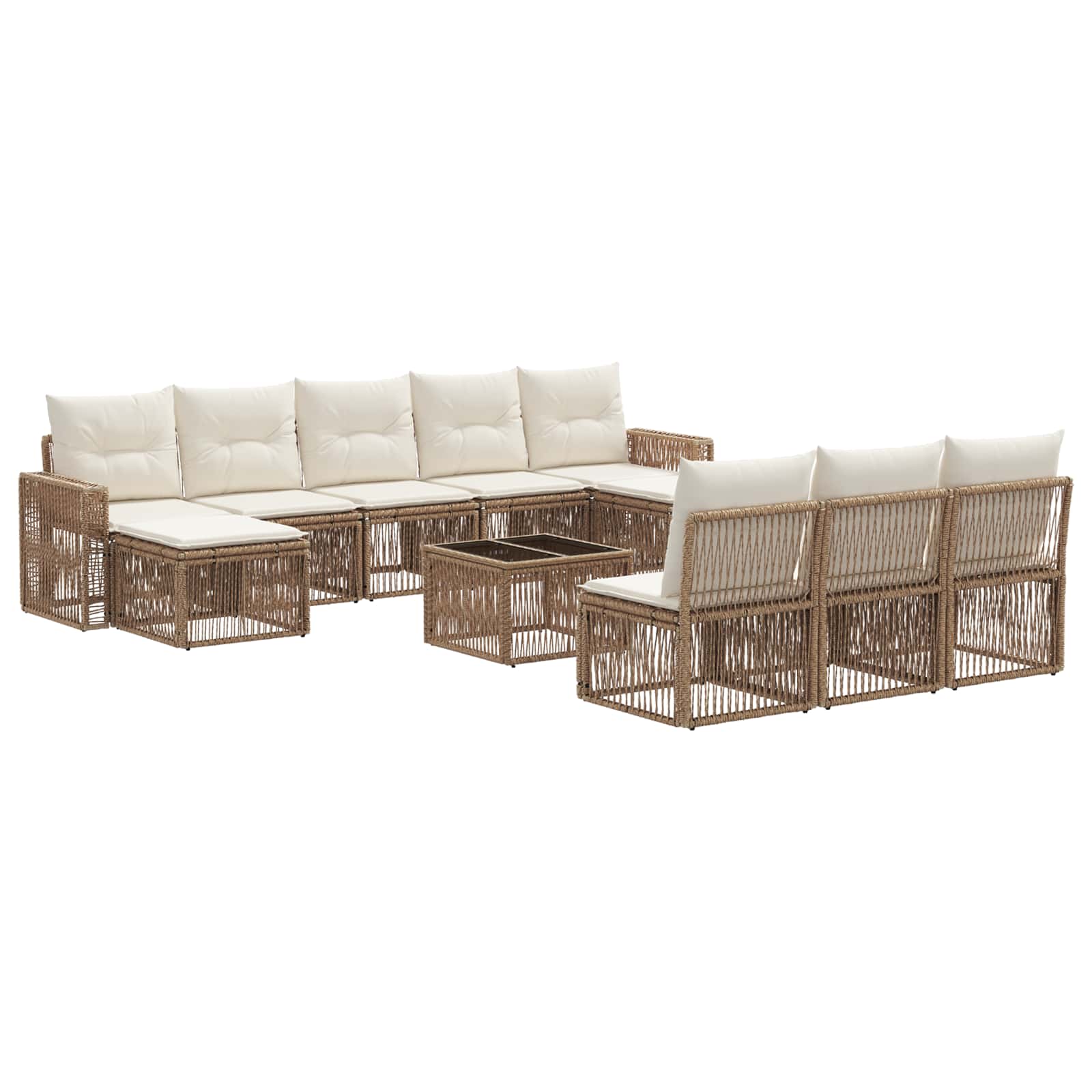 vidaXL Tuinbankenset 11 pcs Zwart en Cream Wit poly rattan