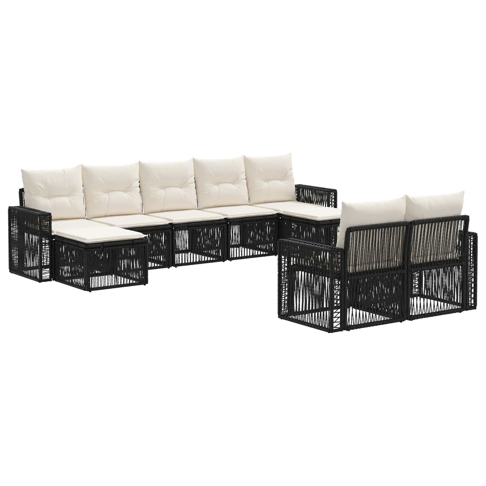 vidaXL Tuinbankenset 10 pcs Zwart en Cream Wit poly rattan