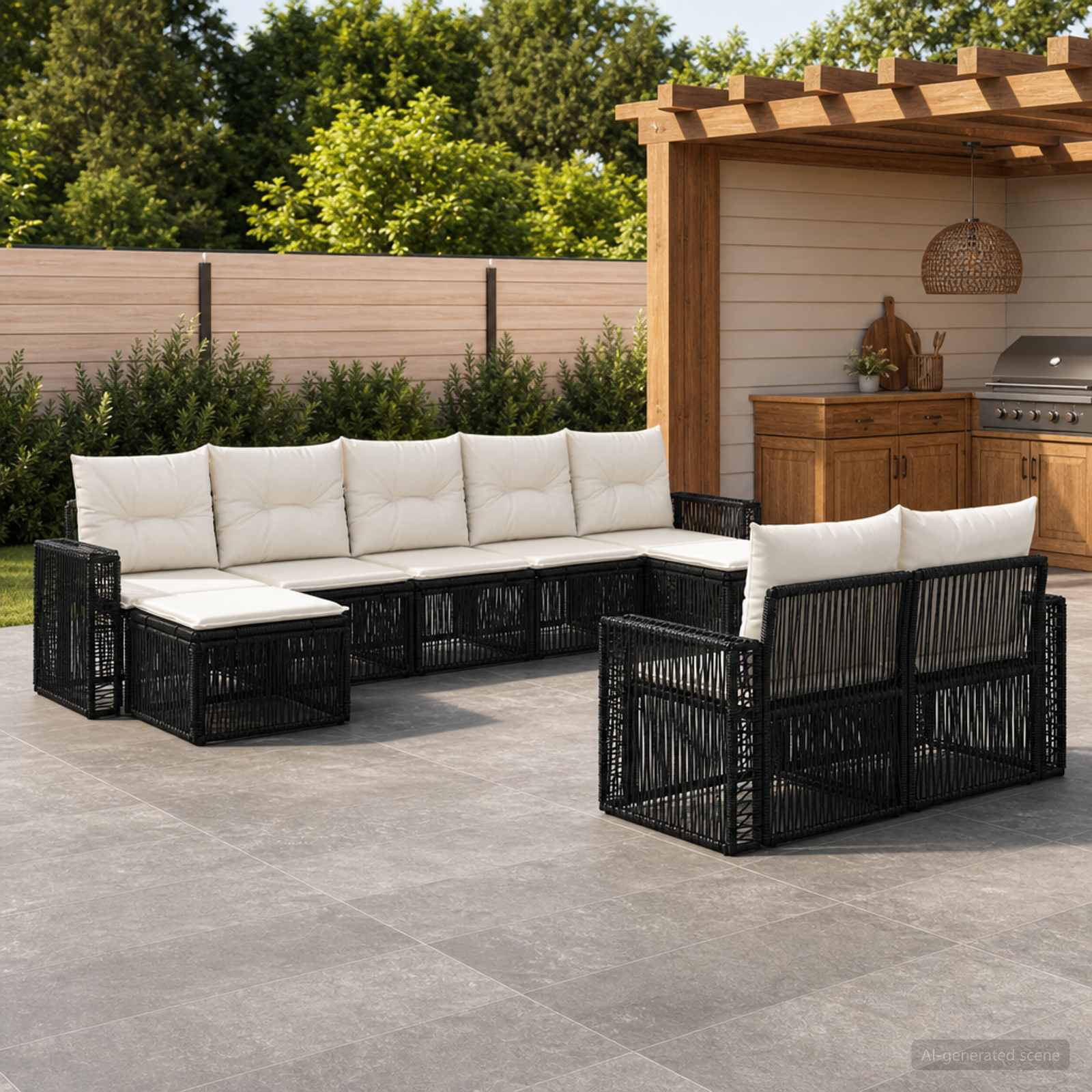 vidaXL Tuinbankenset 10 pcs Zwart en Cream Wit poly rattan