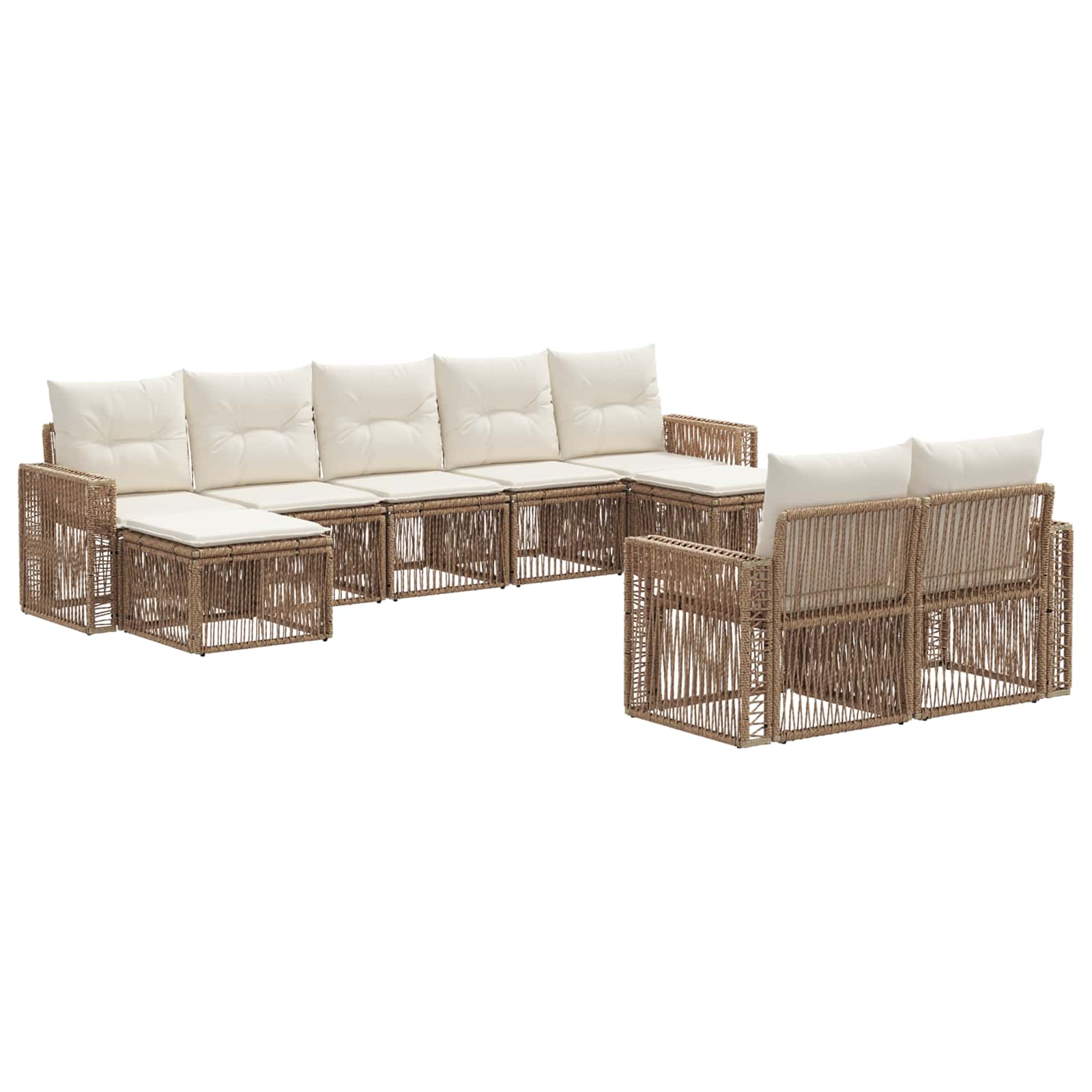 vidaXL Tuinbankenset 10 pcs Zwart en Cream Wit poly rattan