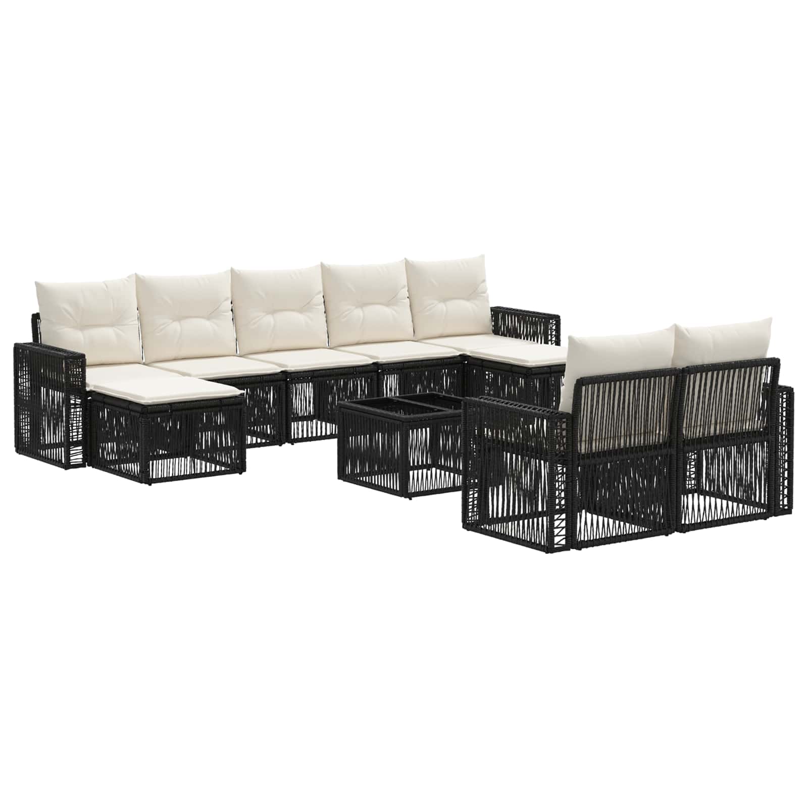 vidaXL Tuinbankenset 10 pcs Zwart en Cream Wit poly rattan