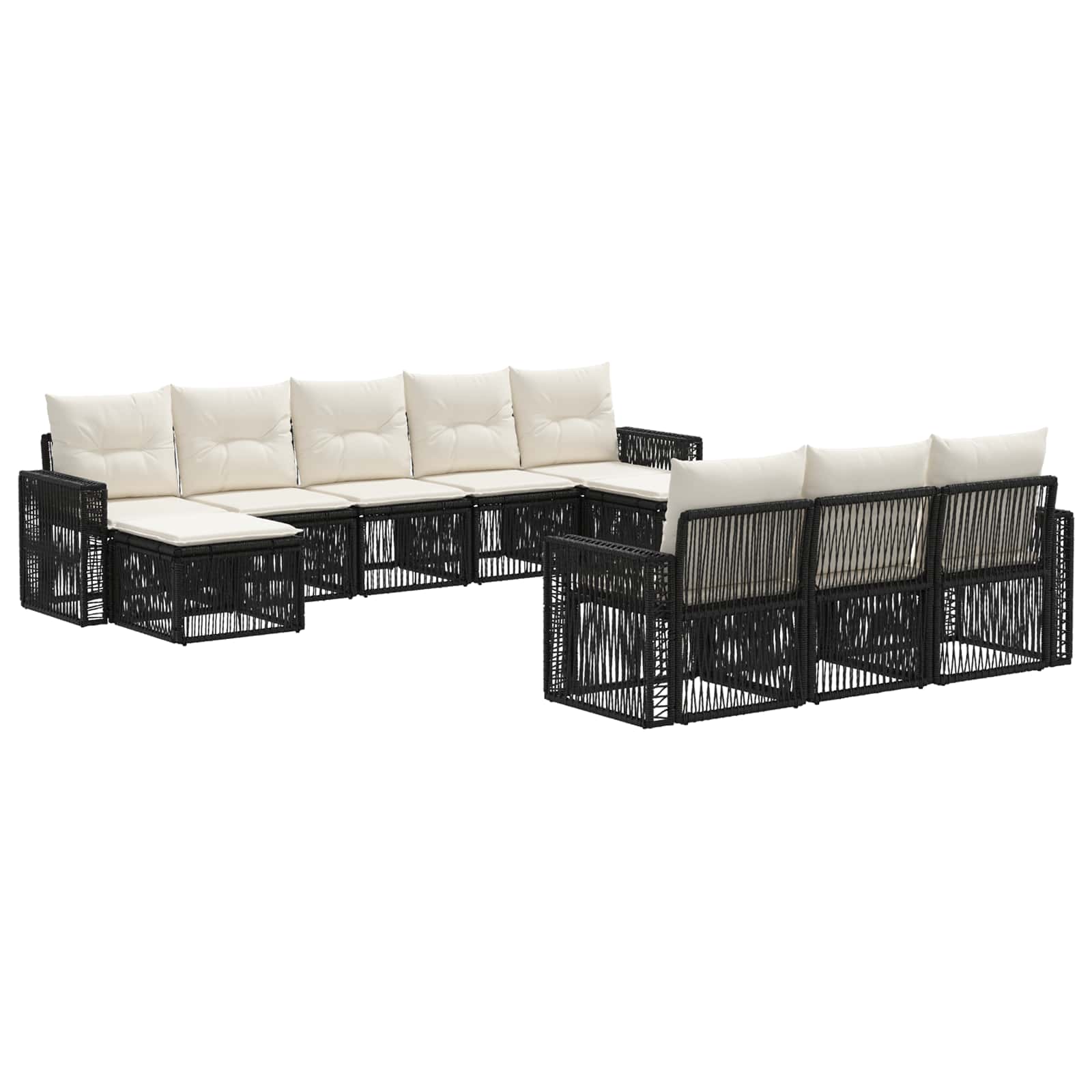 vidaXL Tuinbankenset 11 pcs Zwart en Cream Wit poly rattan