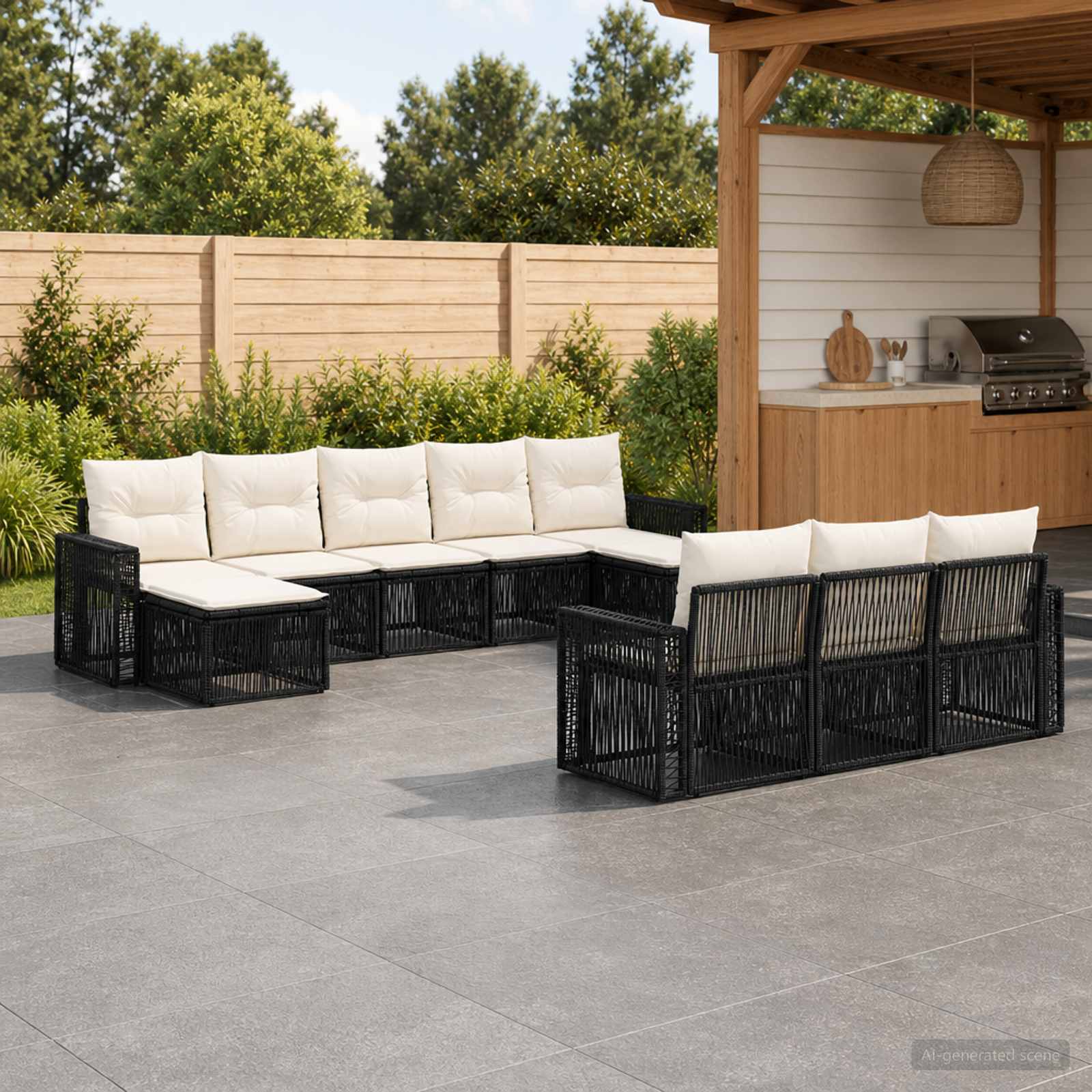 vidaXL Tuinbankenset 11 pcs Zwart en Cream Wit poly rattan