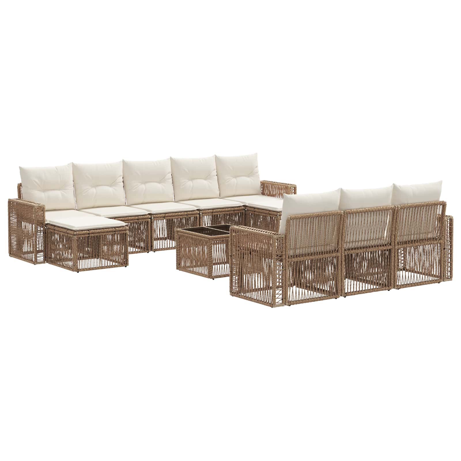 vidaXL Tuinbankenset 11 pcs Zwart en Cream Wit poly rattan