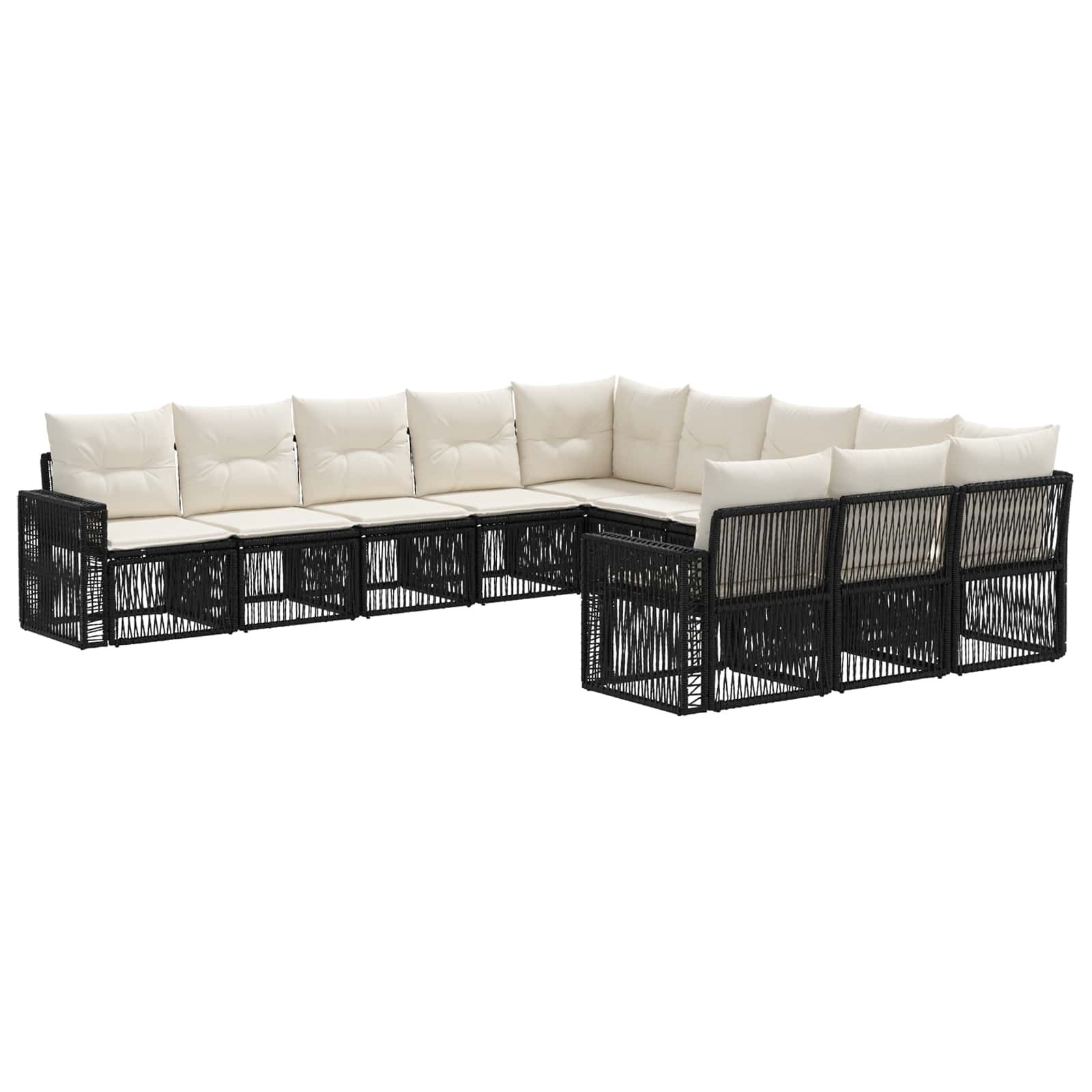 vidaXL Tuinbankenset 12 pcs Zwart en Cream Wit poly rattan