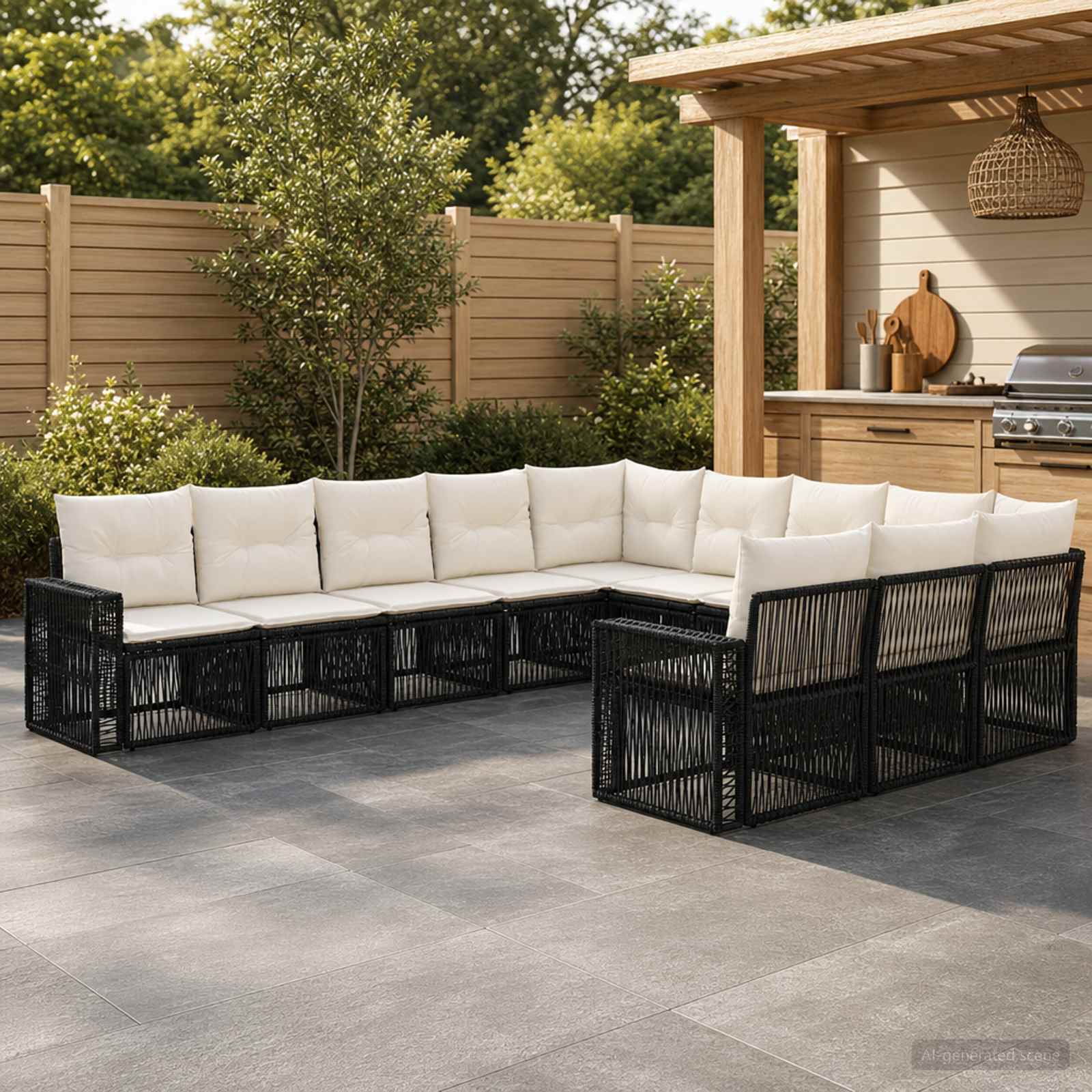 vidaXL Tuinbankenset 12 pcs Zwart en Cream Wit poly rattan