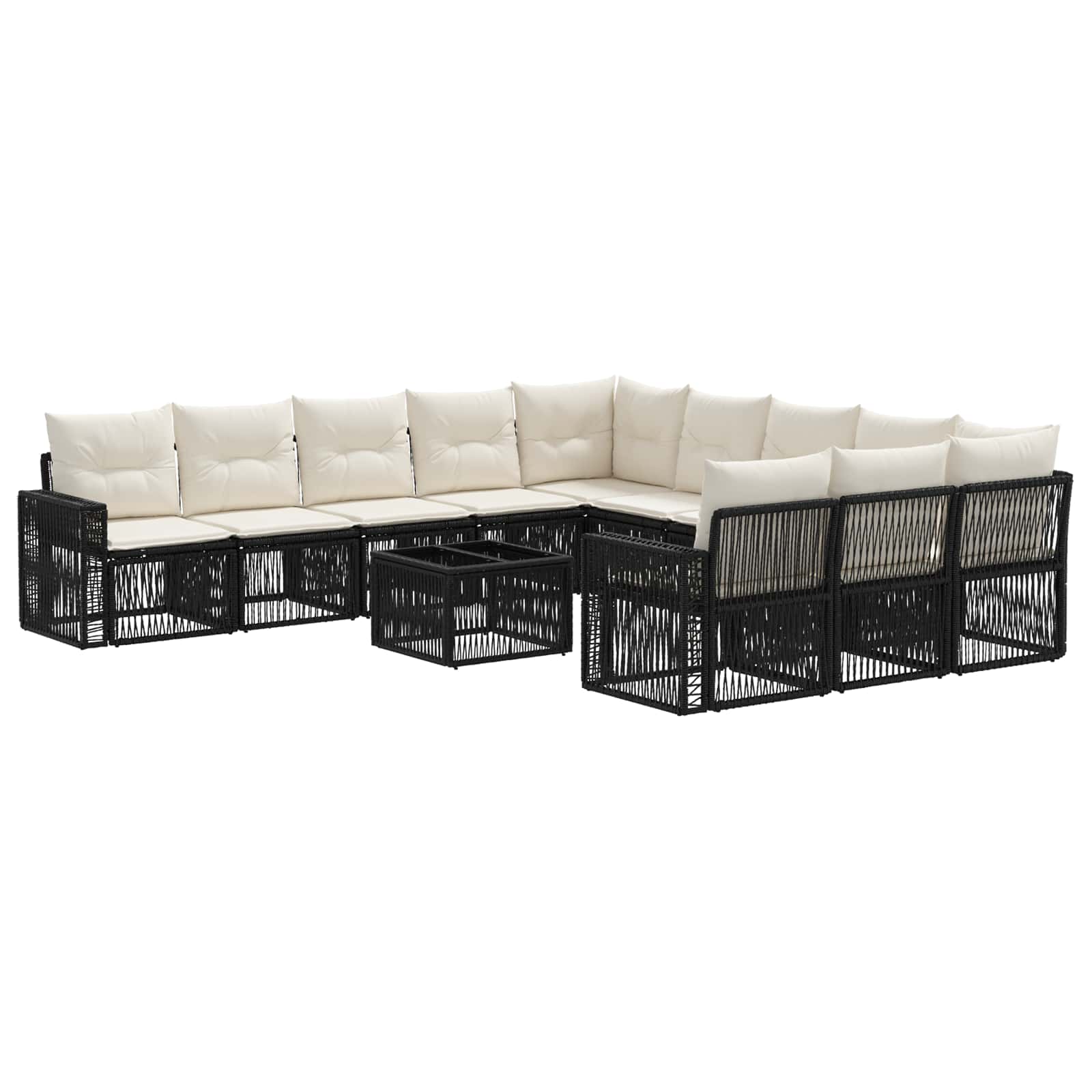 vidaXL Tuinbankenset 12 pcs Zwart en Cream Wit poly rattan