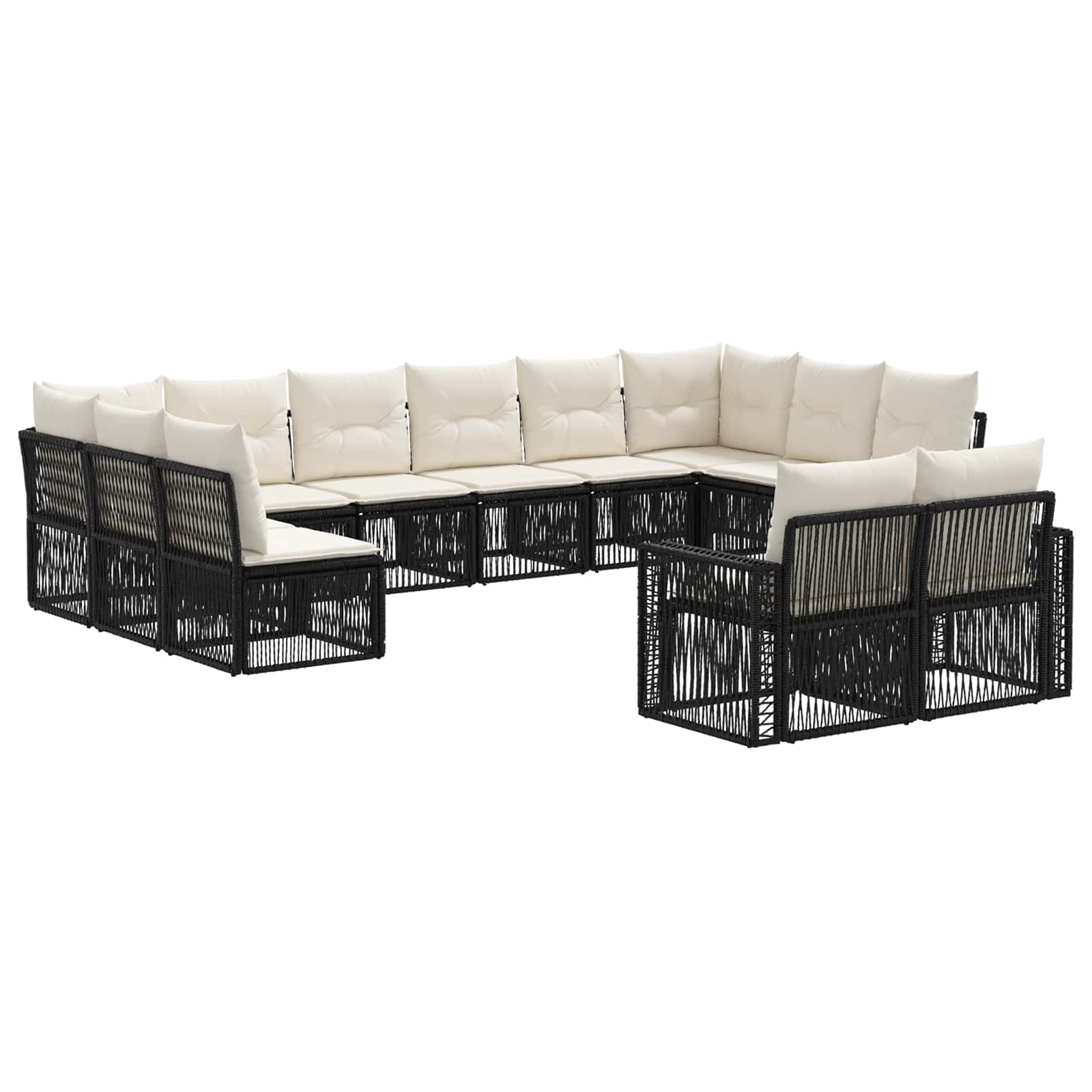 vidaXL Tuinbankenset 13 pcs Zwart en Cream Wit poly rattan