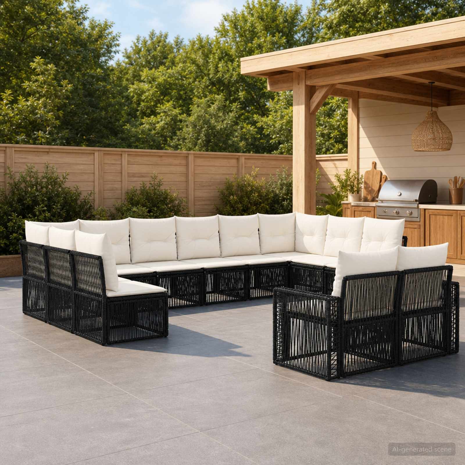 vidaXL Tuinbankenset 13 pcs Zwart en Cream Wit poly rattan