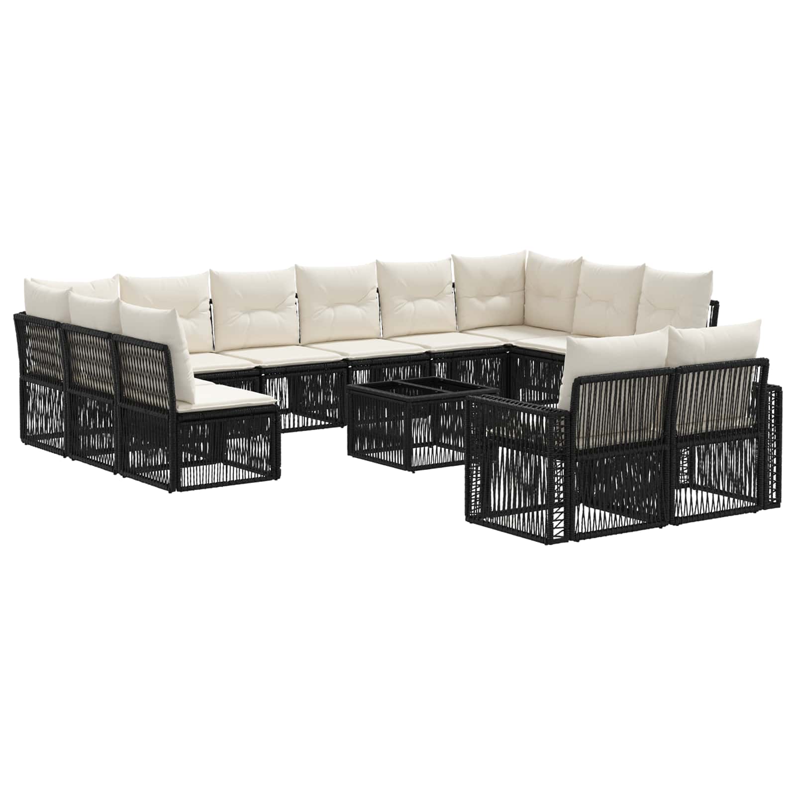 vidaXL Tuinbankenset 13 pcs Zwart en Cream Wit poly rattan