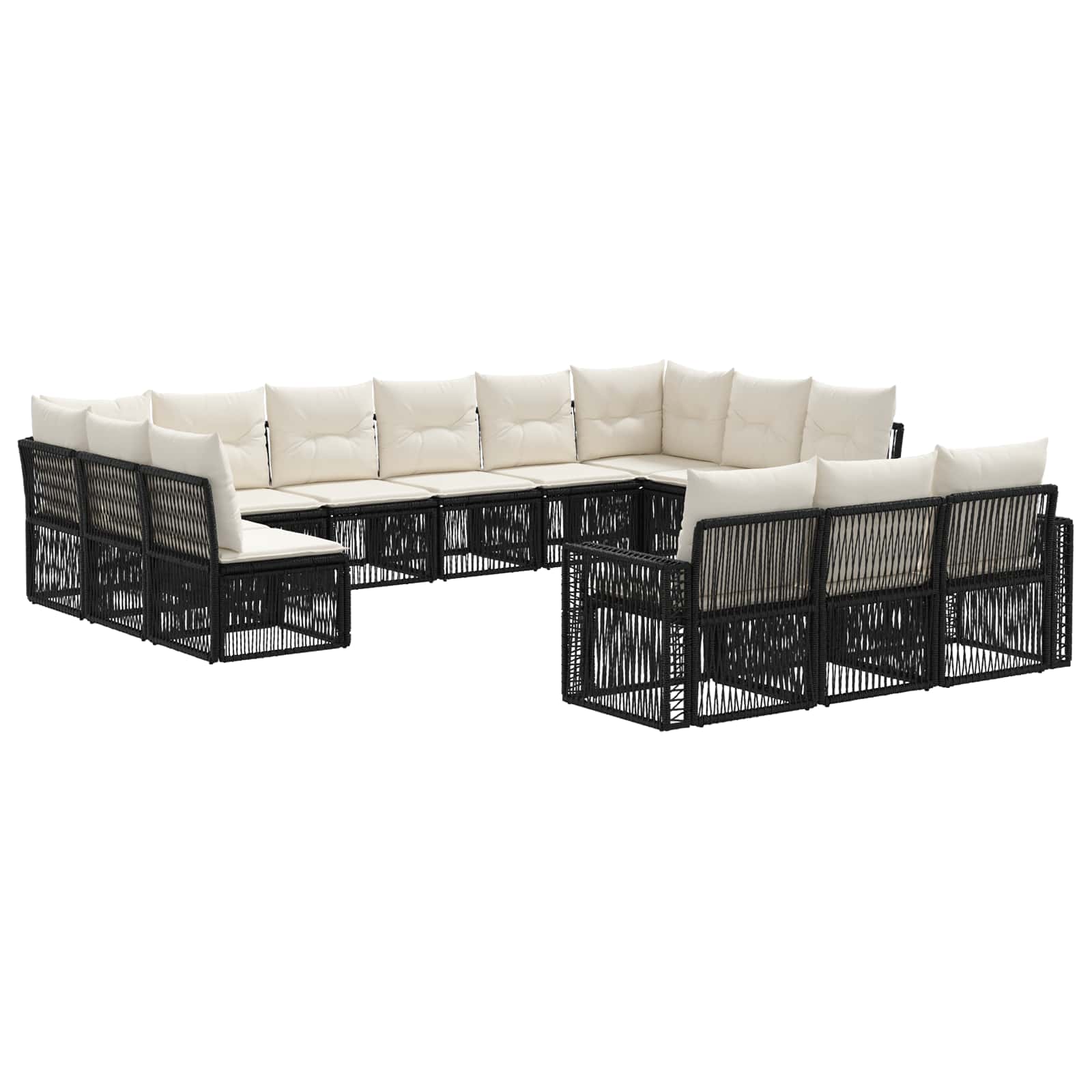 vidaXL Tuinbankenset 14 pcs Zwart en Cream Wit poly rattan