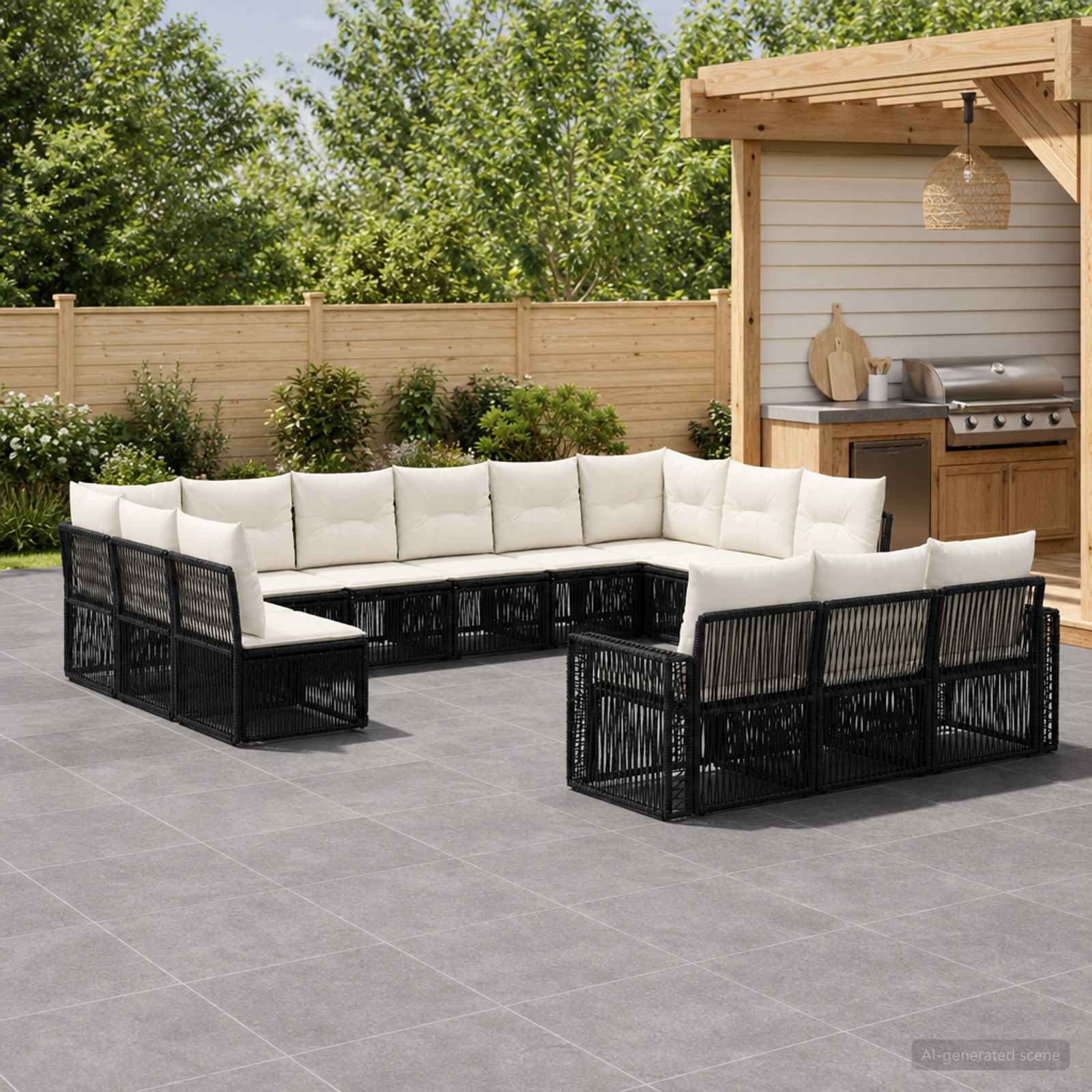 vidaXL Tuinbankenset 14 pcs Zwart en Cream Wit poly rattan