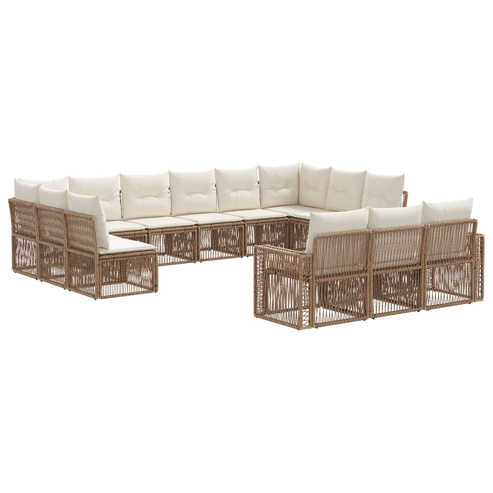 vidaXL Tuinbankenset 14 pcs Zwart en Cream Wit poly rattan