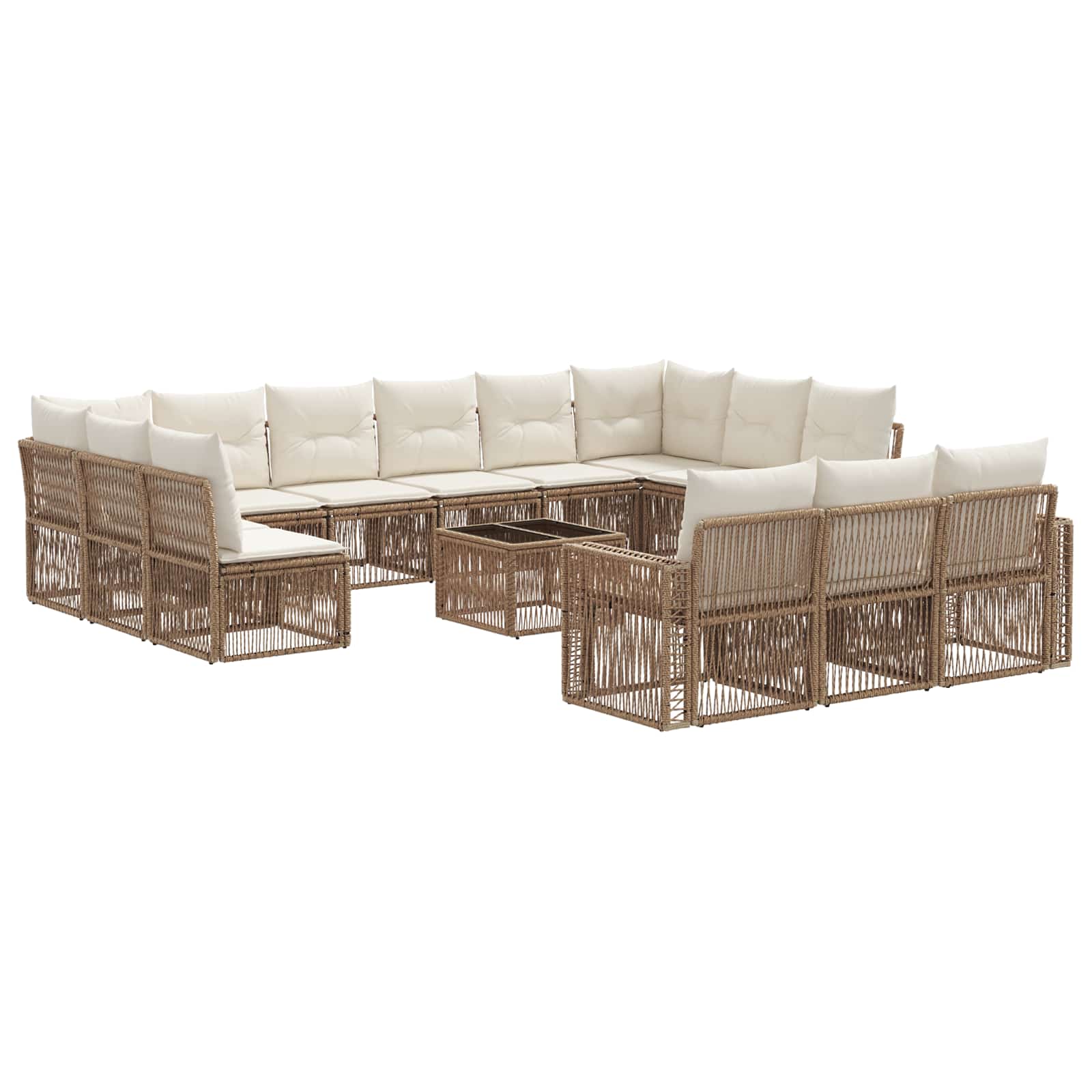vidaXL Tuinbankenset 14 pcs Zwart en Cream Wit poly rattan