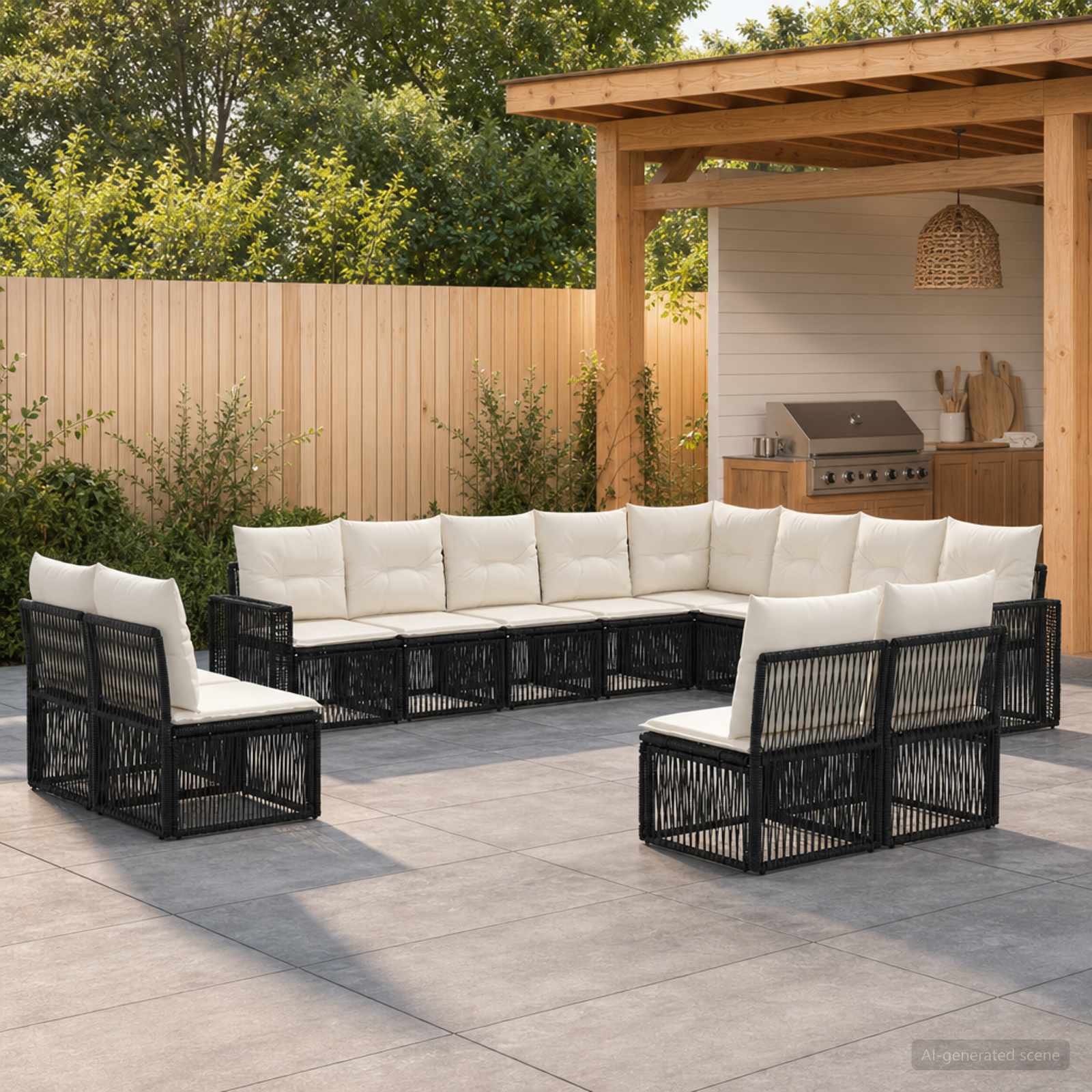 vidaXL Tuinbankenset 13 pcs Zwart en Cream Wit poly rattan