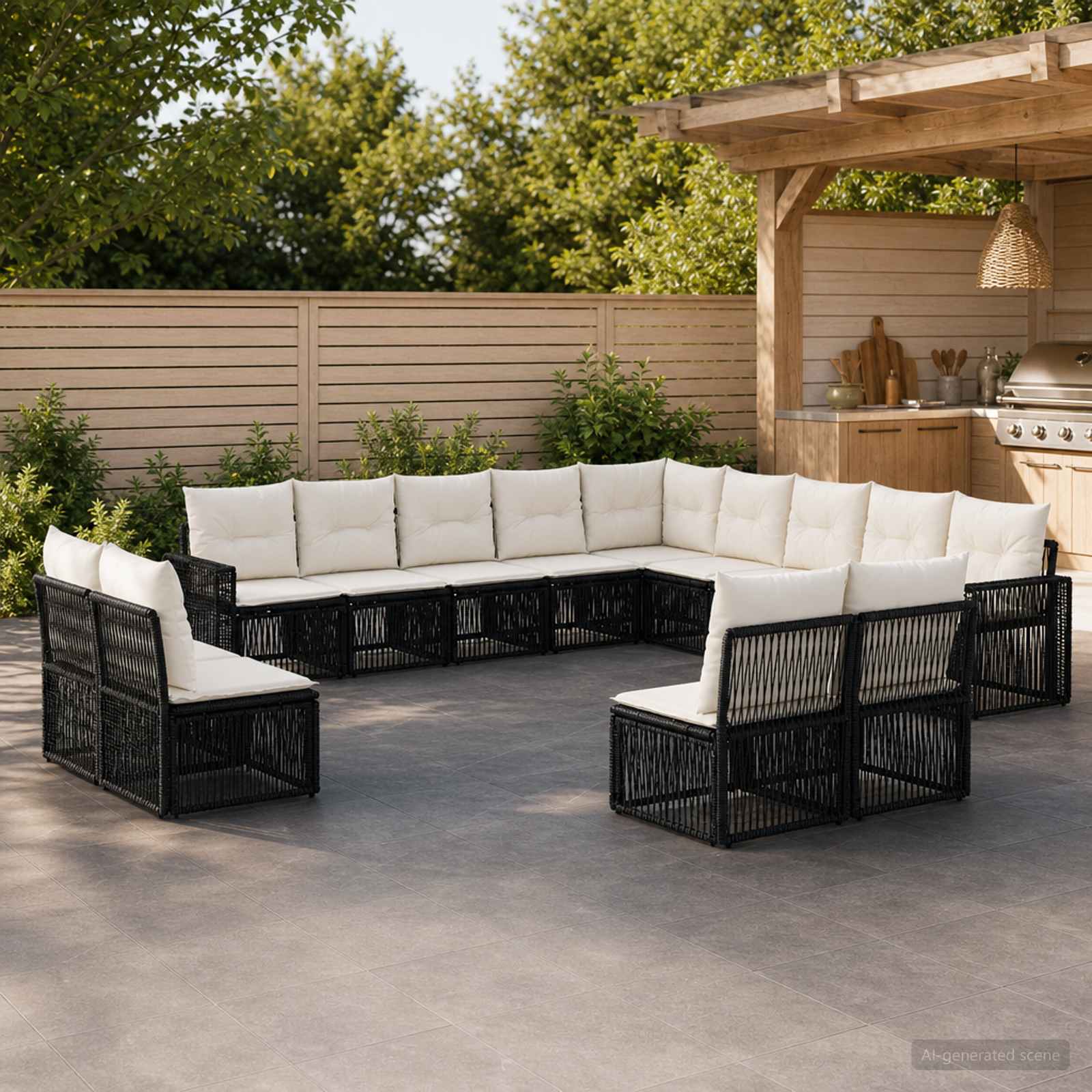 vidaXL Tuinbankenset 14 pcs Zwart en Cream Wit poly rattan