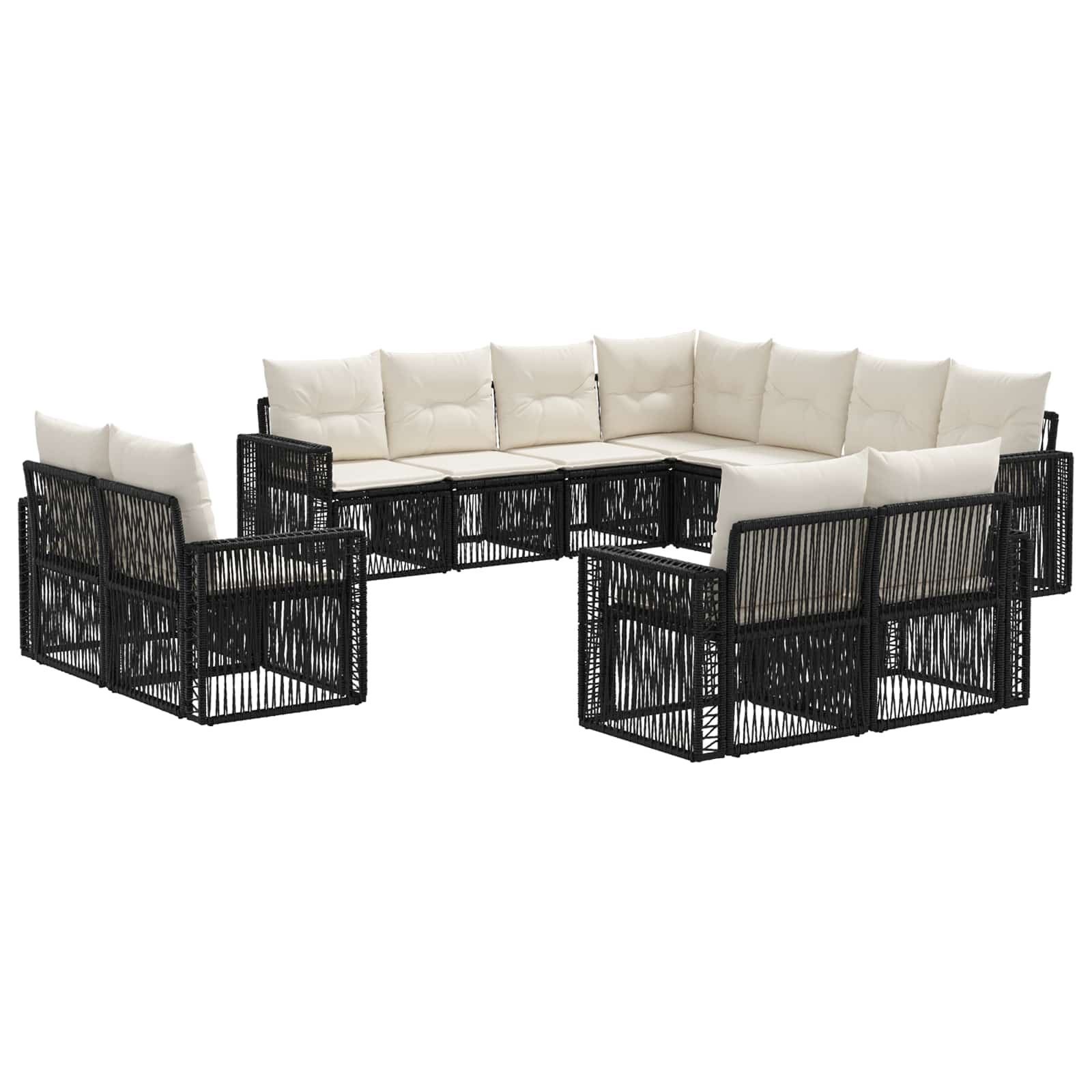 vidaXL Tuinbankenset 12 pcs Zwart en Cream Wit poly rattan