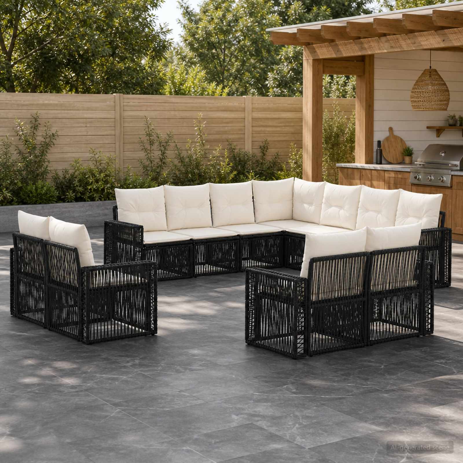 vidaXL Tuinbankenset 12 pcs Zwart en Cream Wit poly rattan