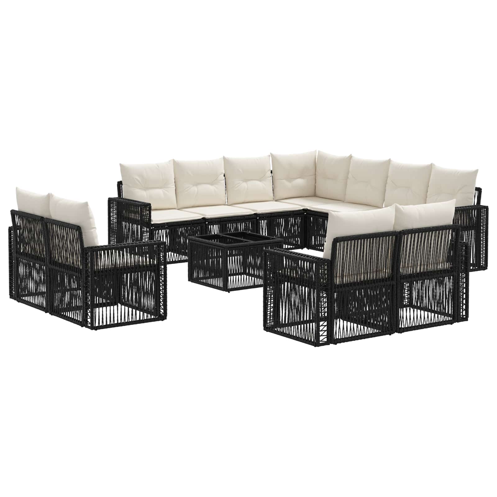vidaXL Tuinbankenset 12 pcs Zwart en Cream Wit poly rattan