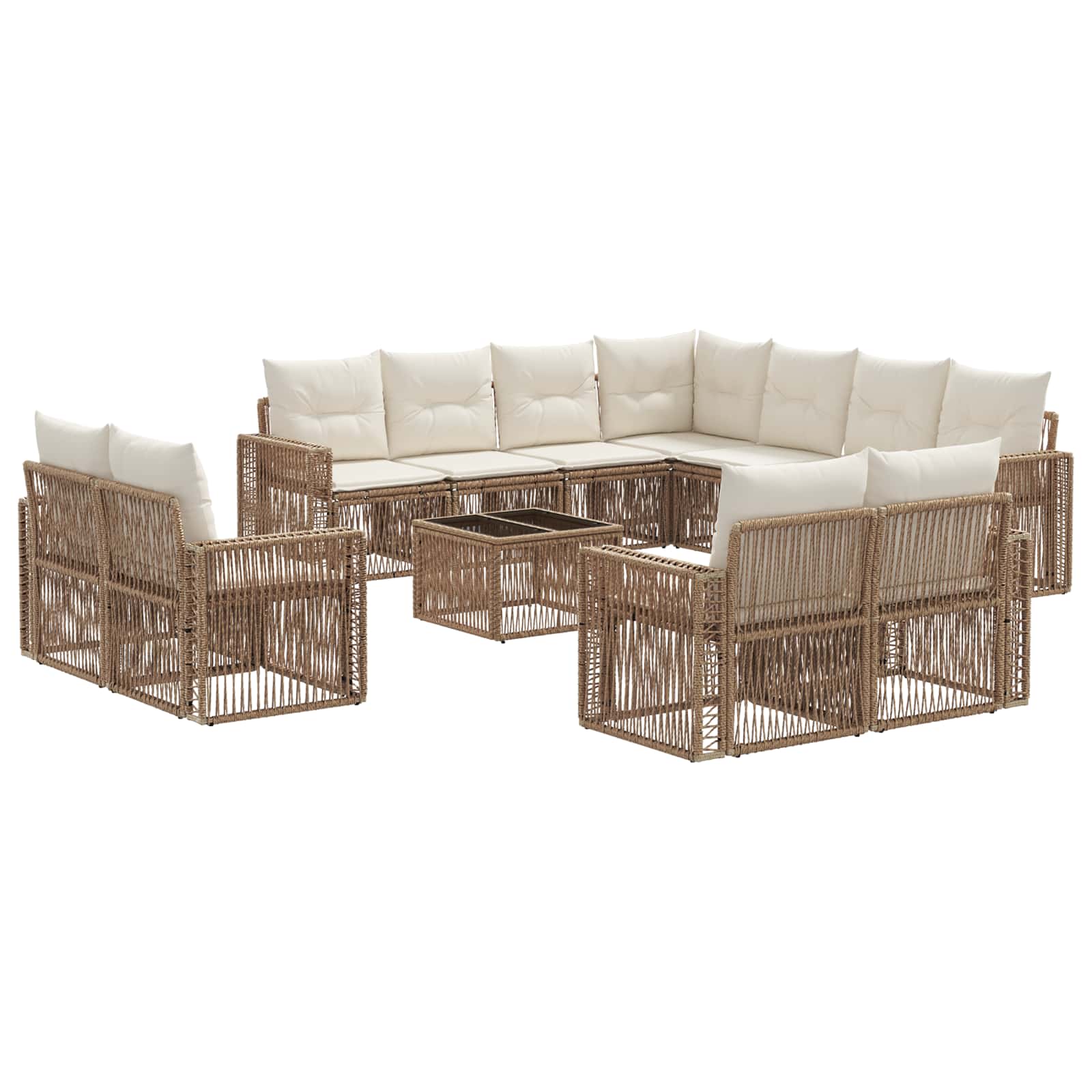 vidaXL Tuinbankenset 12 pcs Zwart en Cream Wit poly rattan