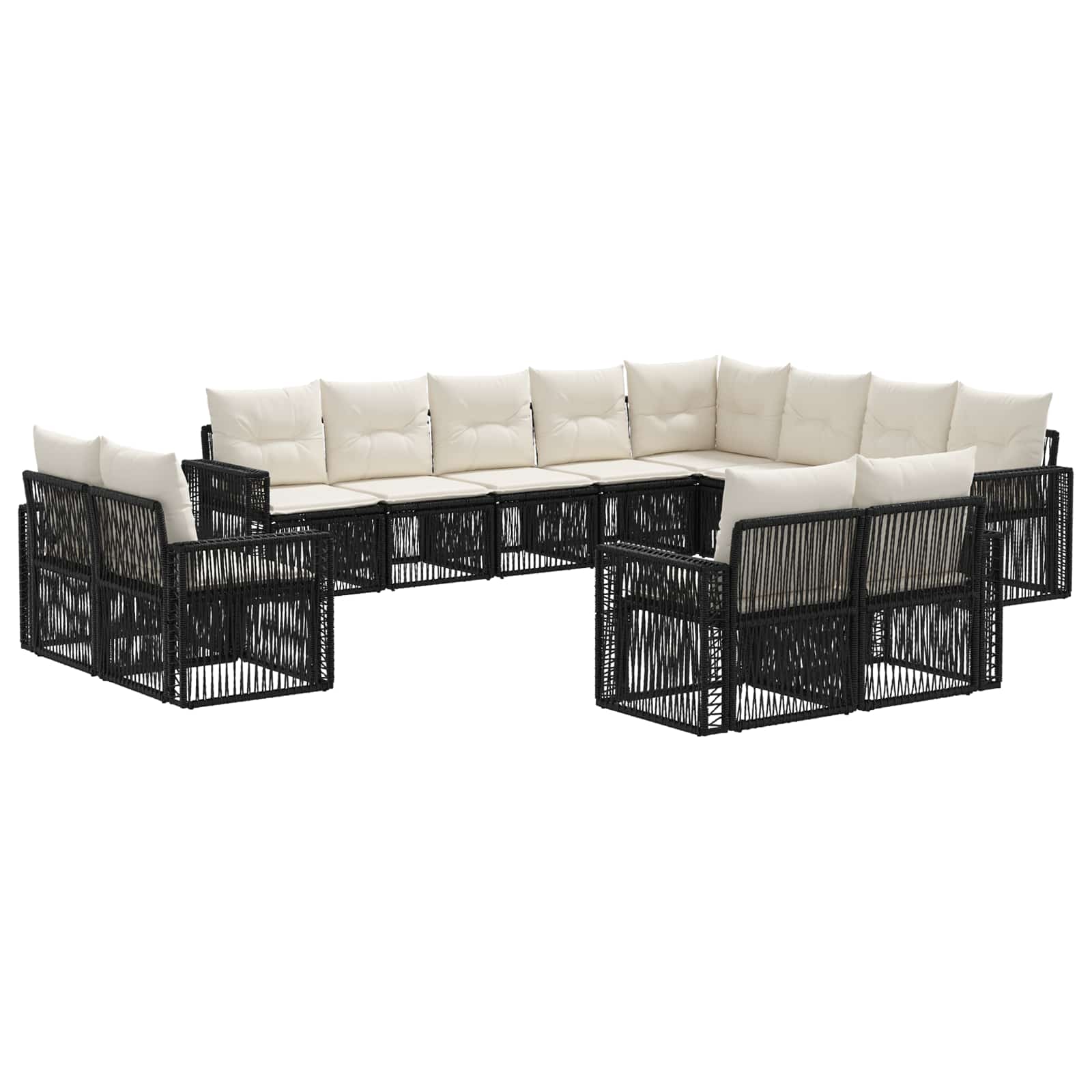 vidaXL Tuinbankenset 13 pcs Zwart en Cream Wit poly rattan