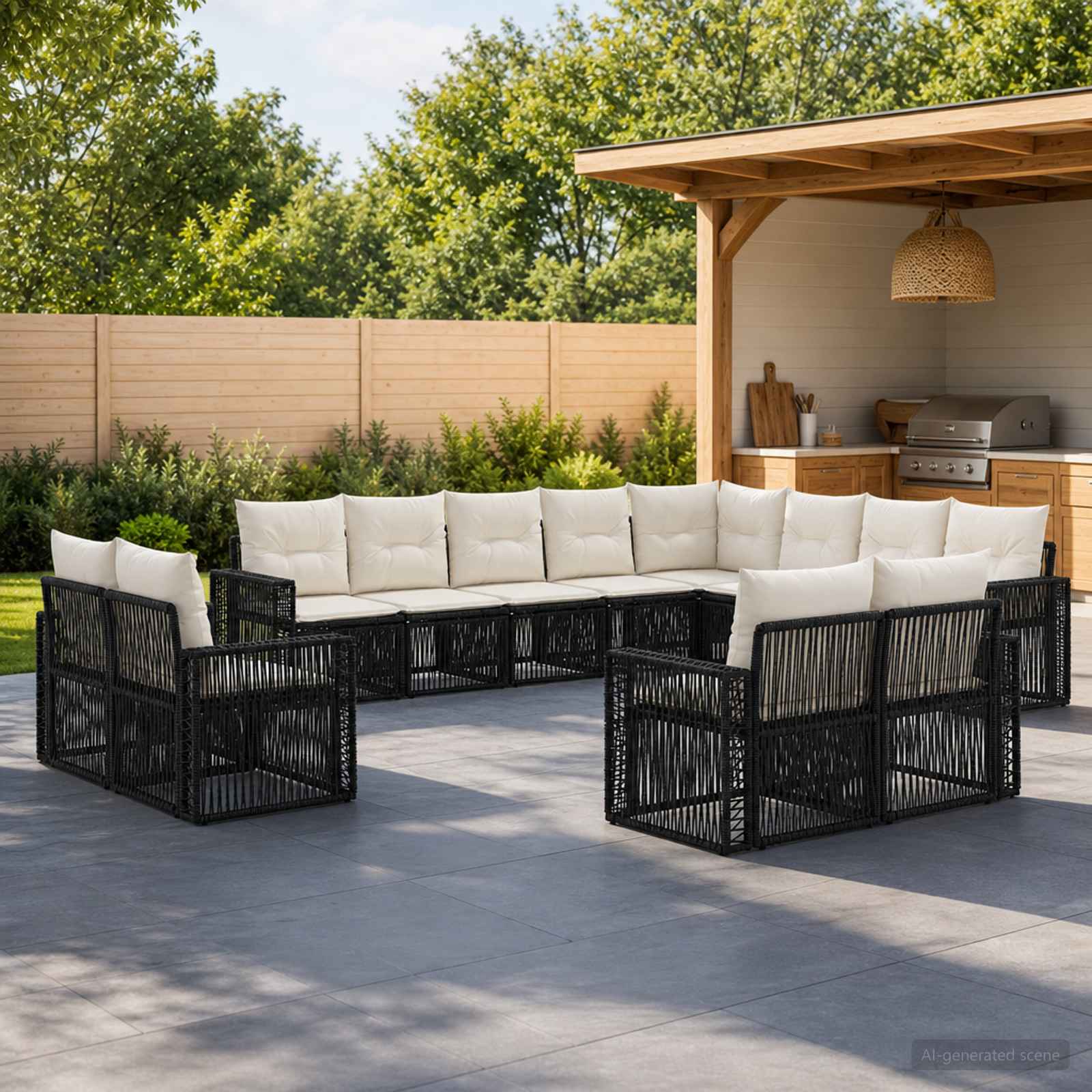 vidaXL Tuinbankenset 13 pcs Zwart en Cream Wit poly rattan