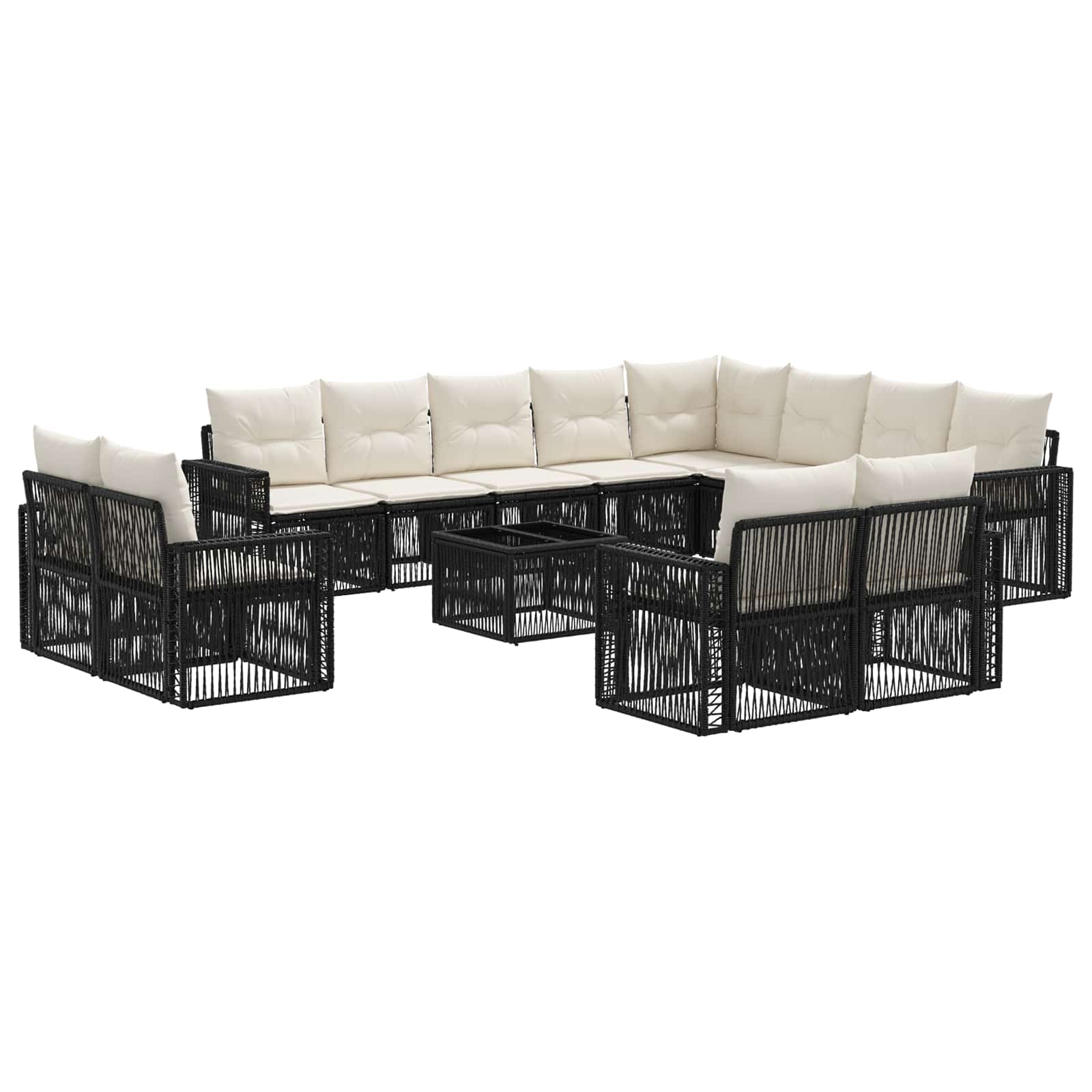 vidaXL Tuinbankenset 13 pcs Zwart en Cream Wit poly rattan