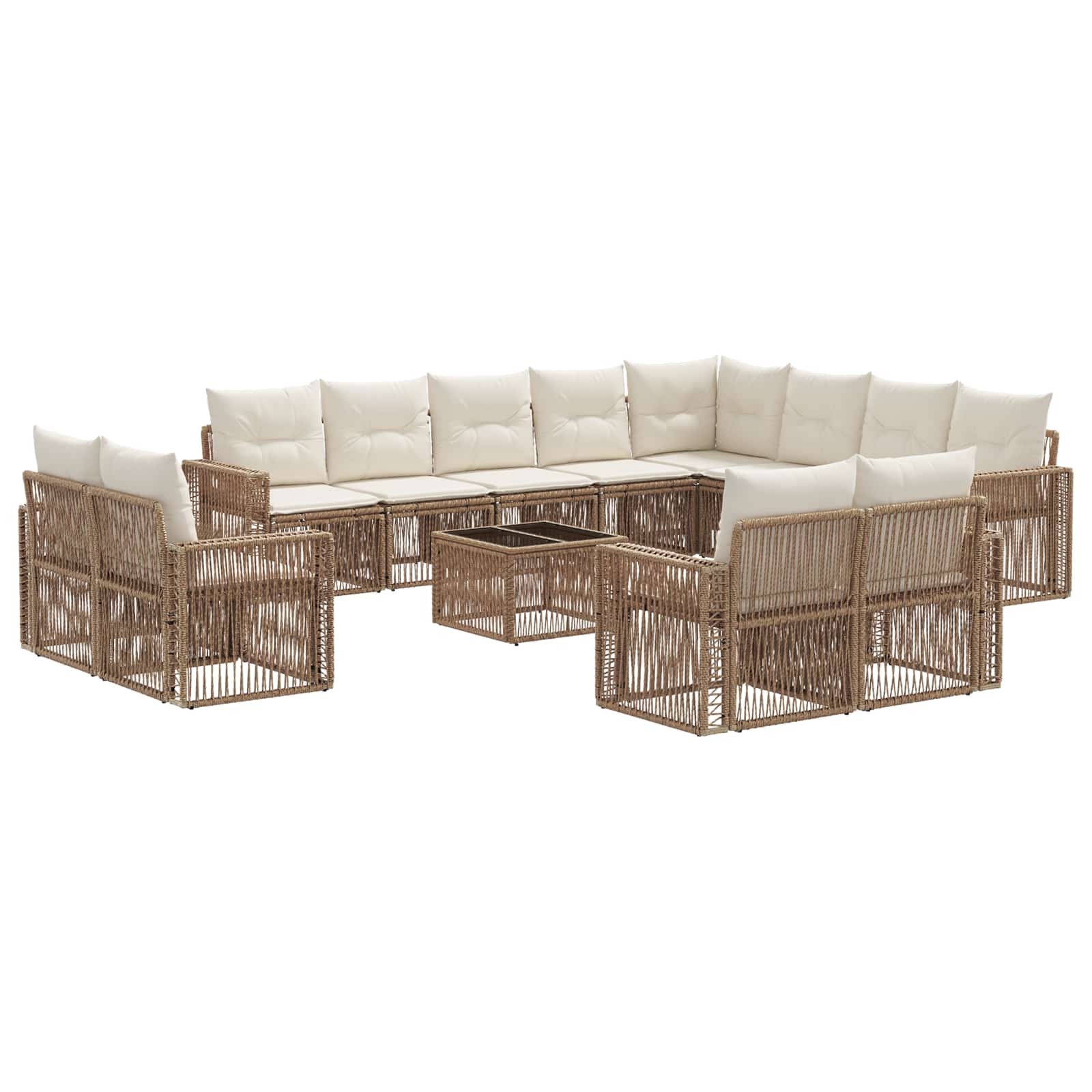 vidaXL Tuinbankenset 13 pcs Zwart en Cream Wit poly rattan