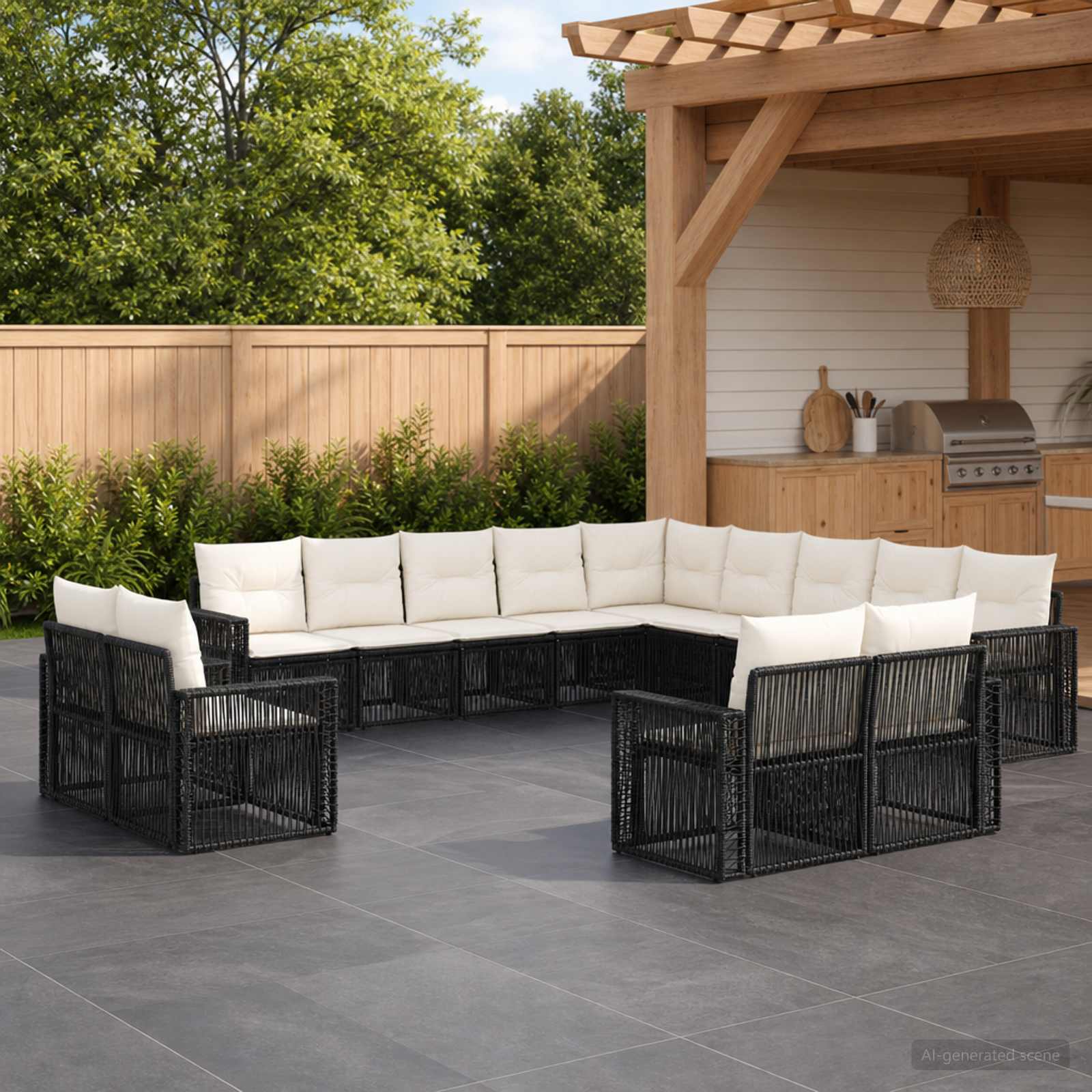 vidaXL Tuinbankenset 14 pcs Zwart en Cream Wit poly rattan