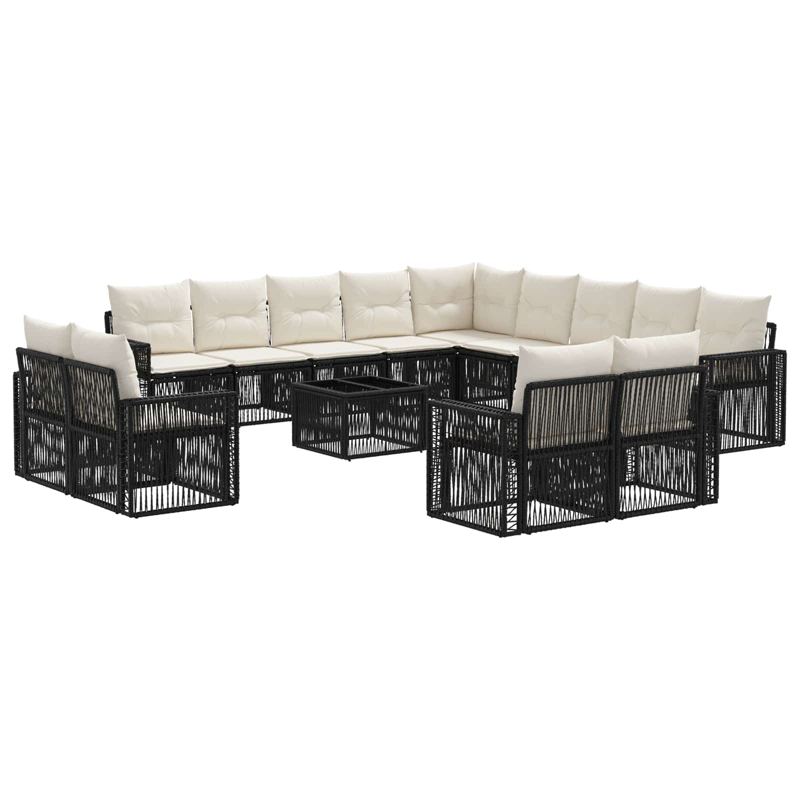 vidaXL Tuinbankenset 14 pcs Zwart en Cream Wit poly rattan