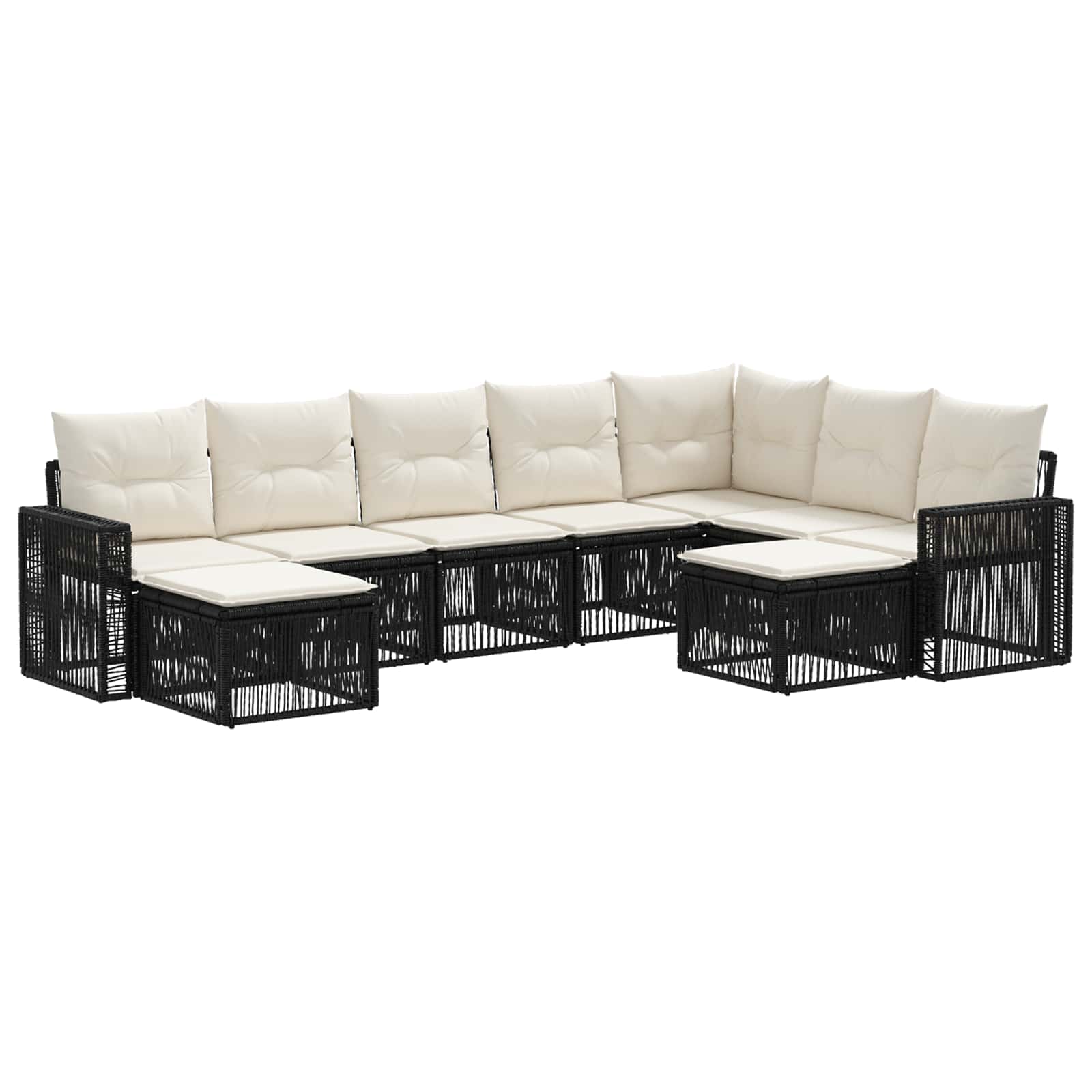 vidaXL Tuinbankenset 10 pcs Zwart en Cream Wit poly rattan