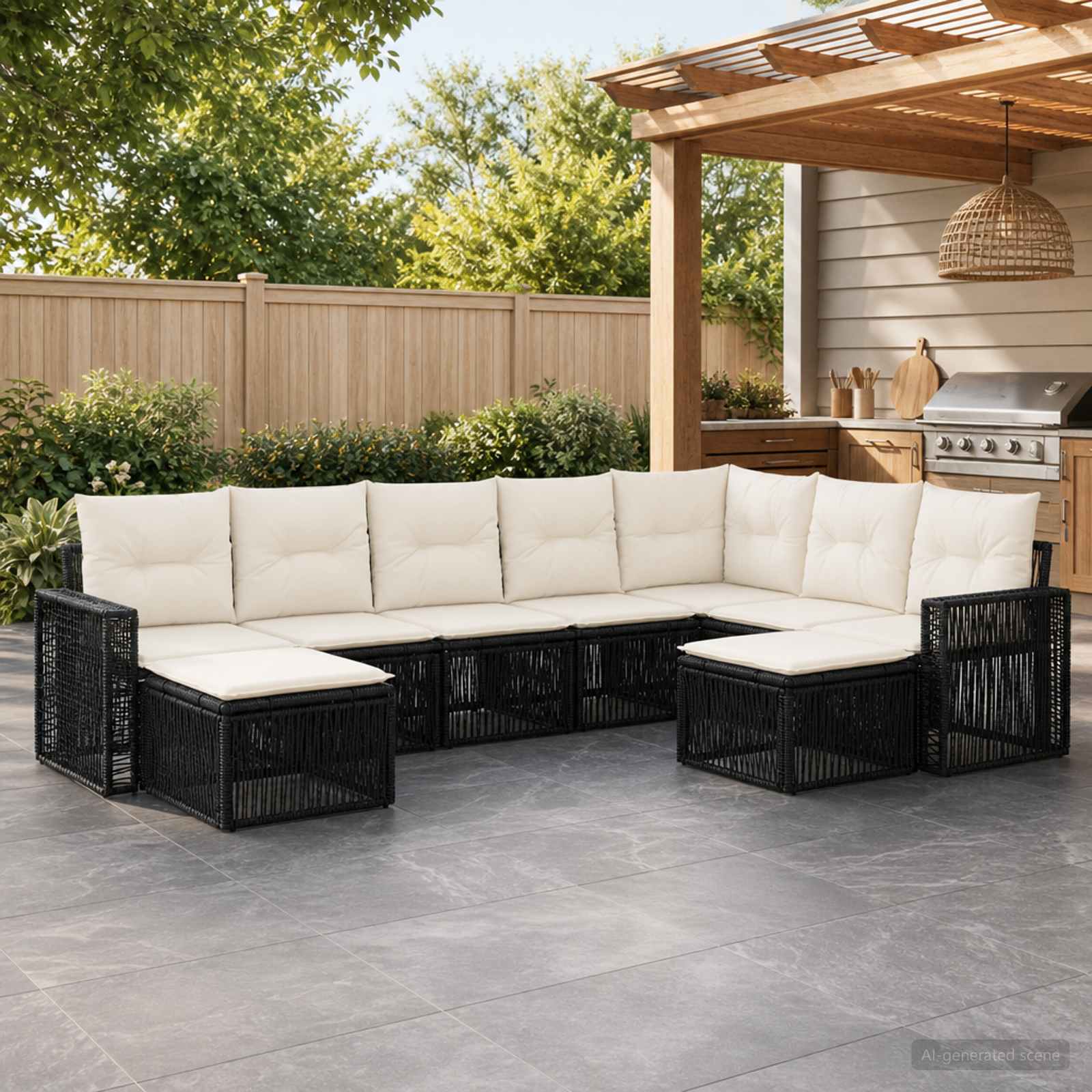 vidaXL Tuinbankenset 10 pcs Zwart en Cream Wit poly rattan