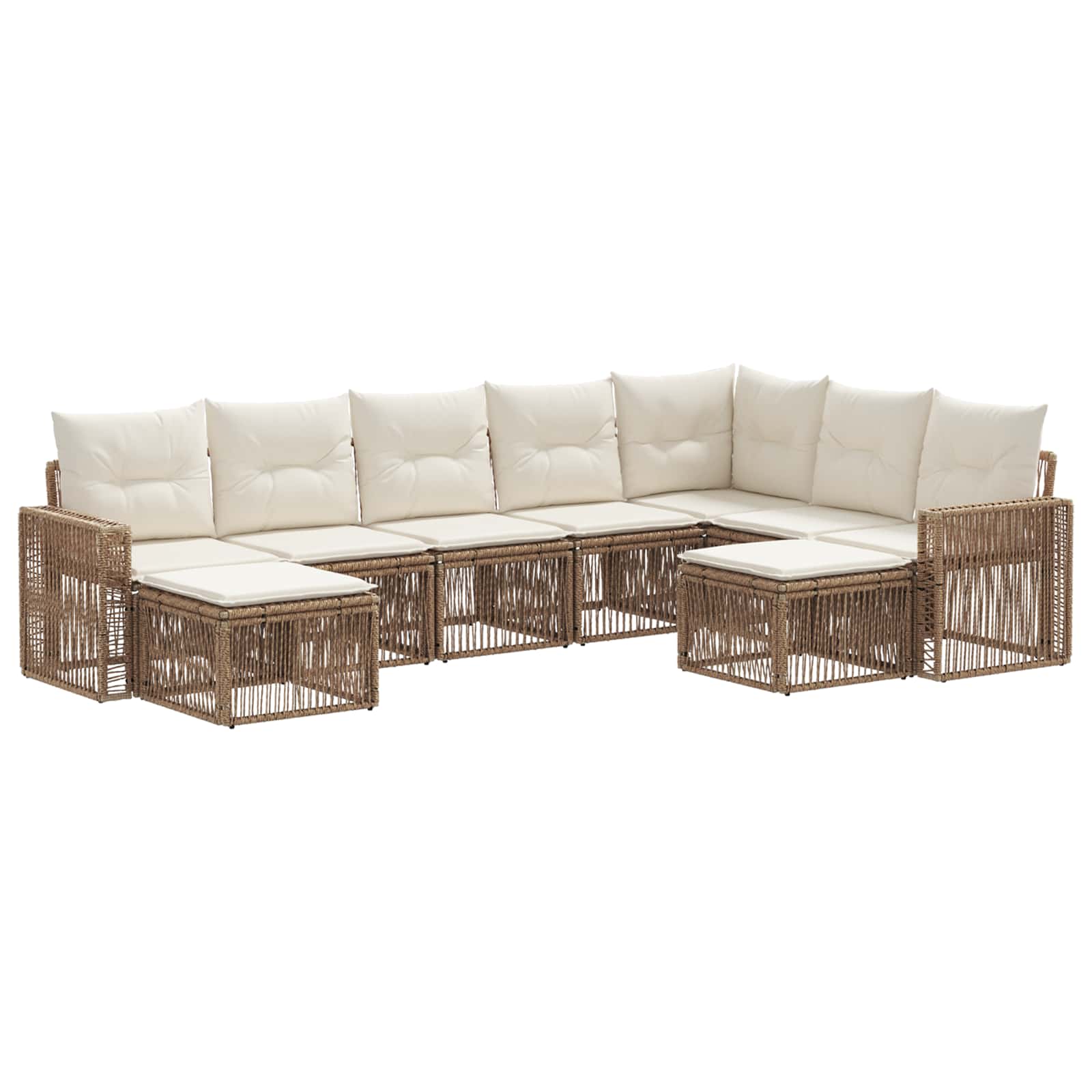 vidaXL Tuinbankenset 10 pcs Zwart en Cream Wit poly rattan