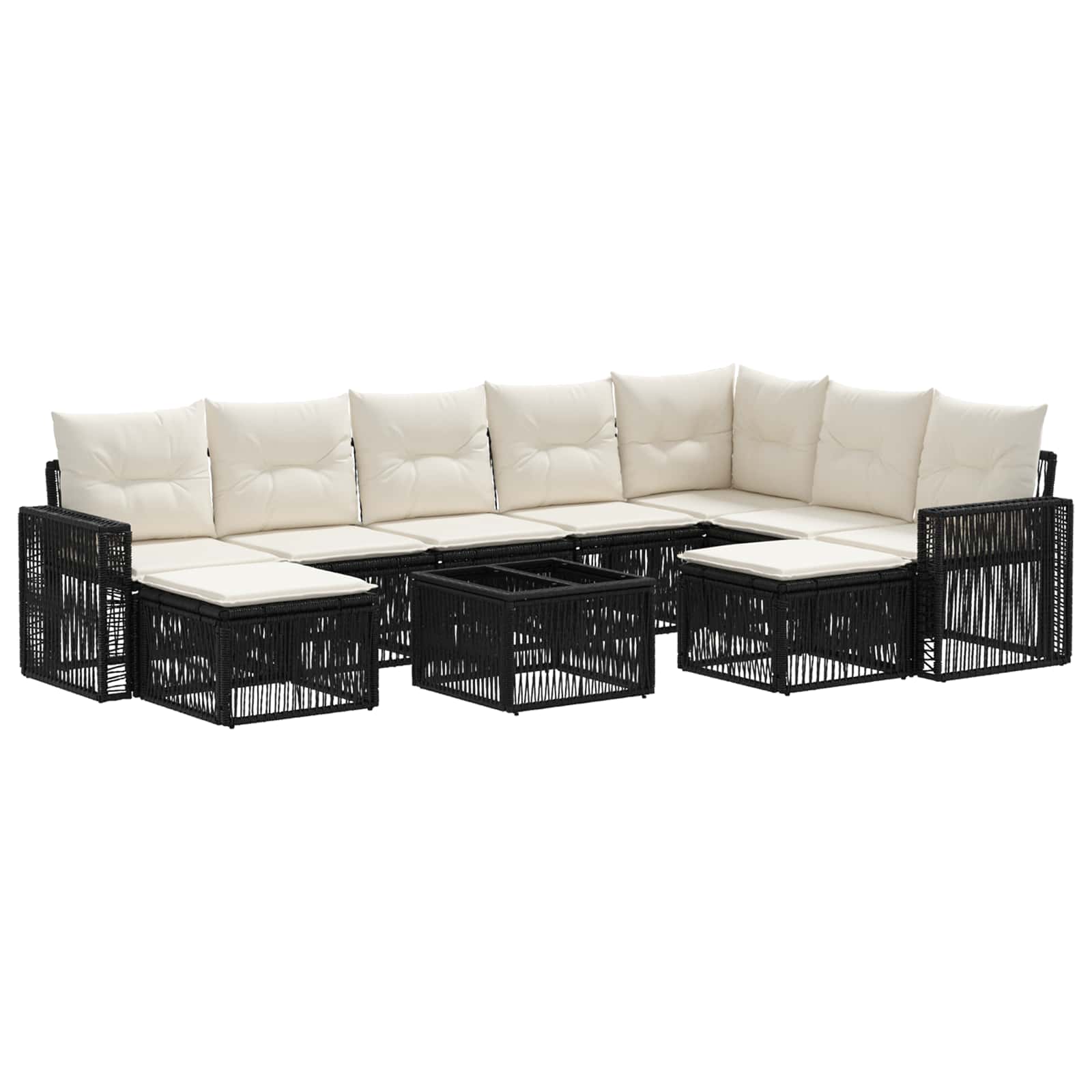 vidaXL Tuinbankenset 10 pcs Zwart en Cream Wit poly rattan
