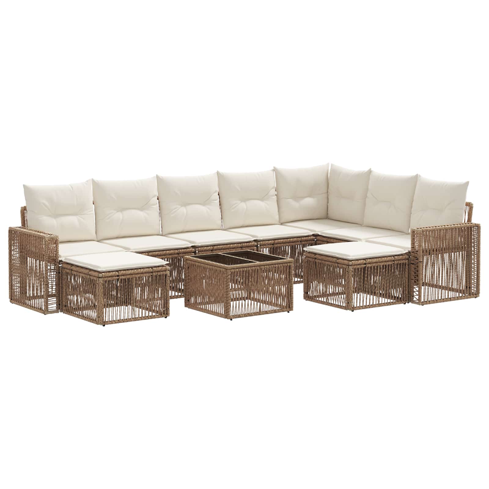 vidaXL Tuinbankenset 10 pcs Zwart en Cream Wit poly rattan