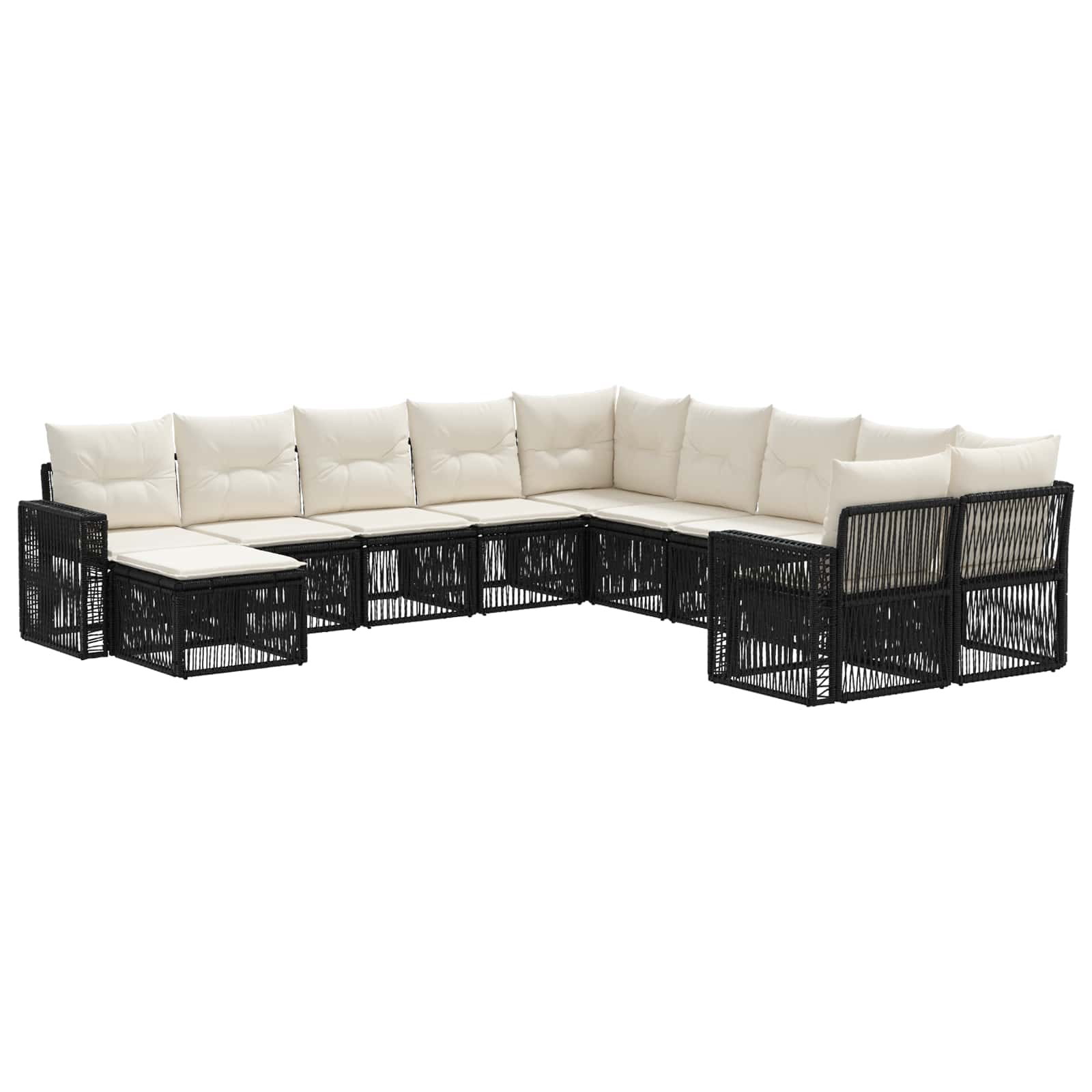 vidaXL Tuinbankenset 12 pcs Zwart en Cream Wit poly rattan