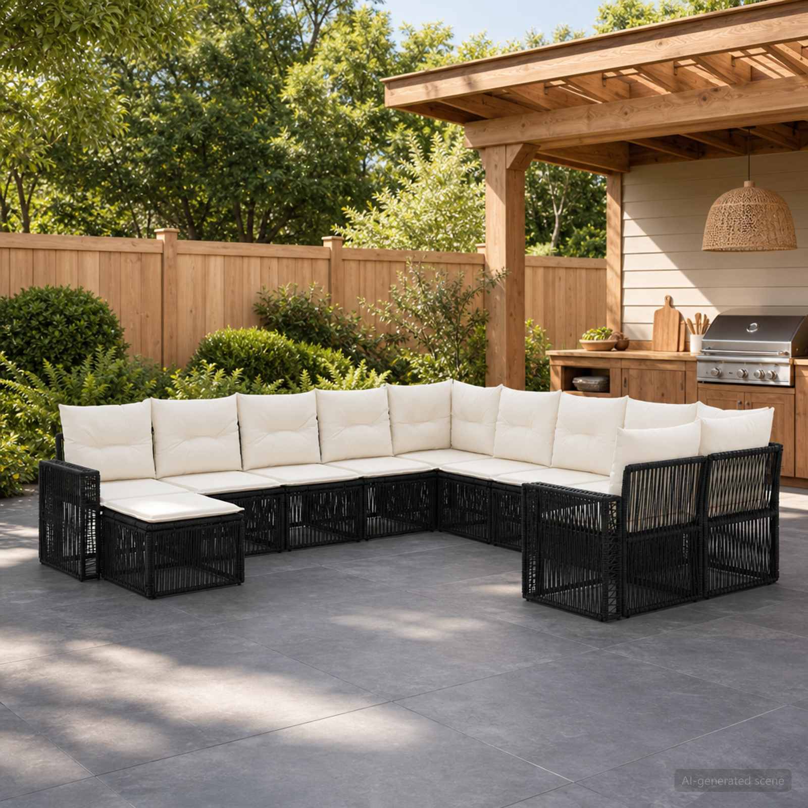 vidaXL Tuinbankenset 12 pcs Zwart en Cream Wit poly rattan