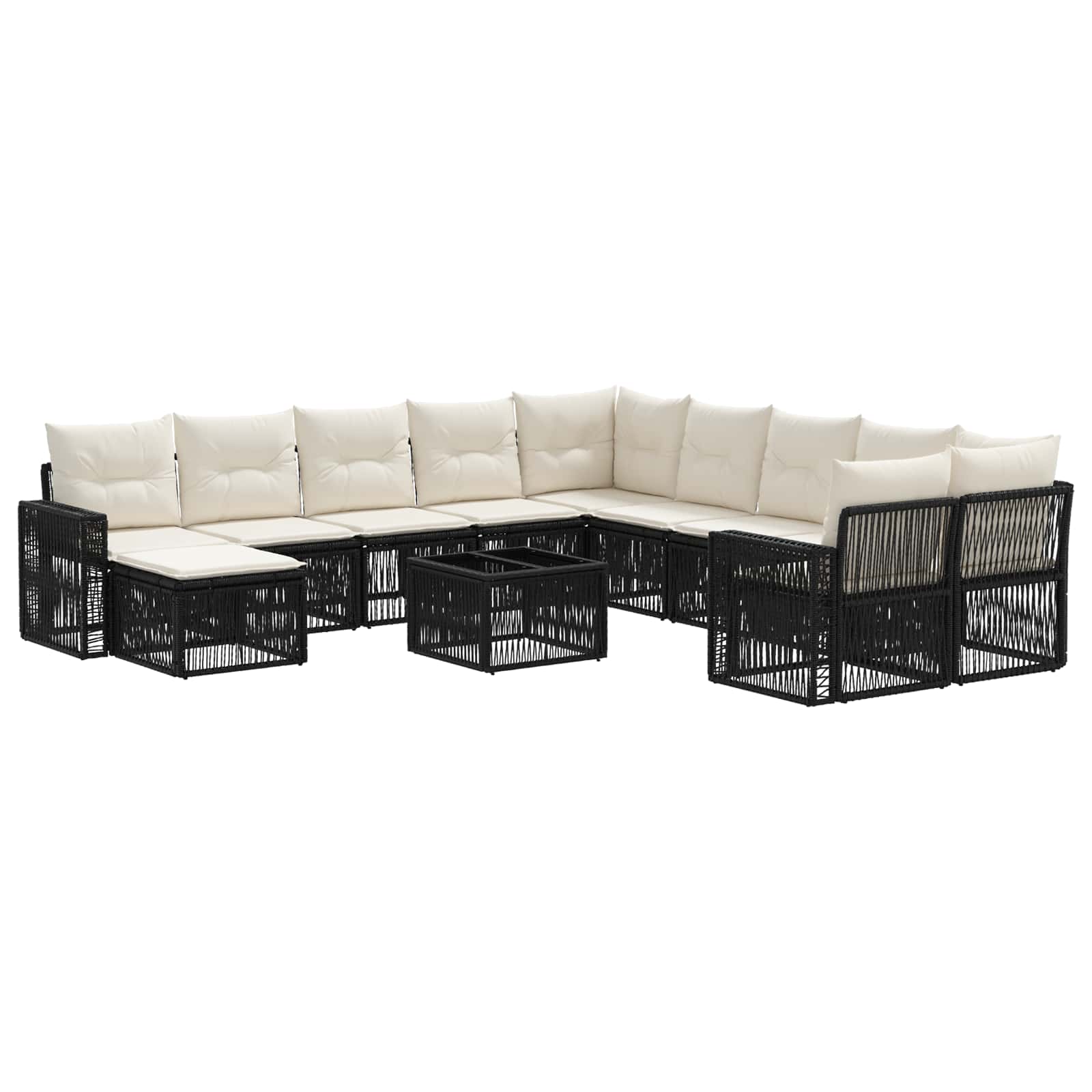 vidaXL Tuinbankenset 12 pcs Zwart en Cream Wit poly rattan