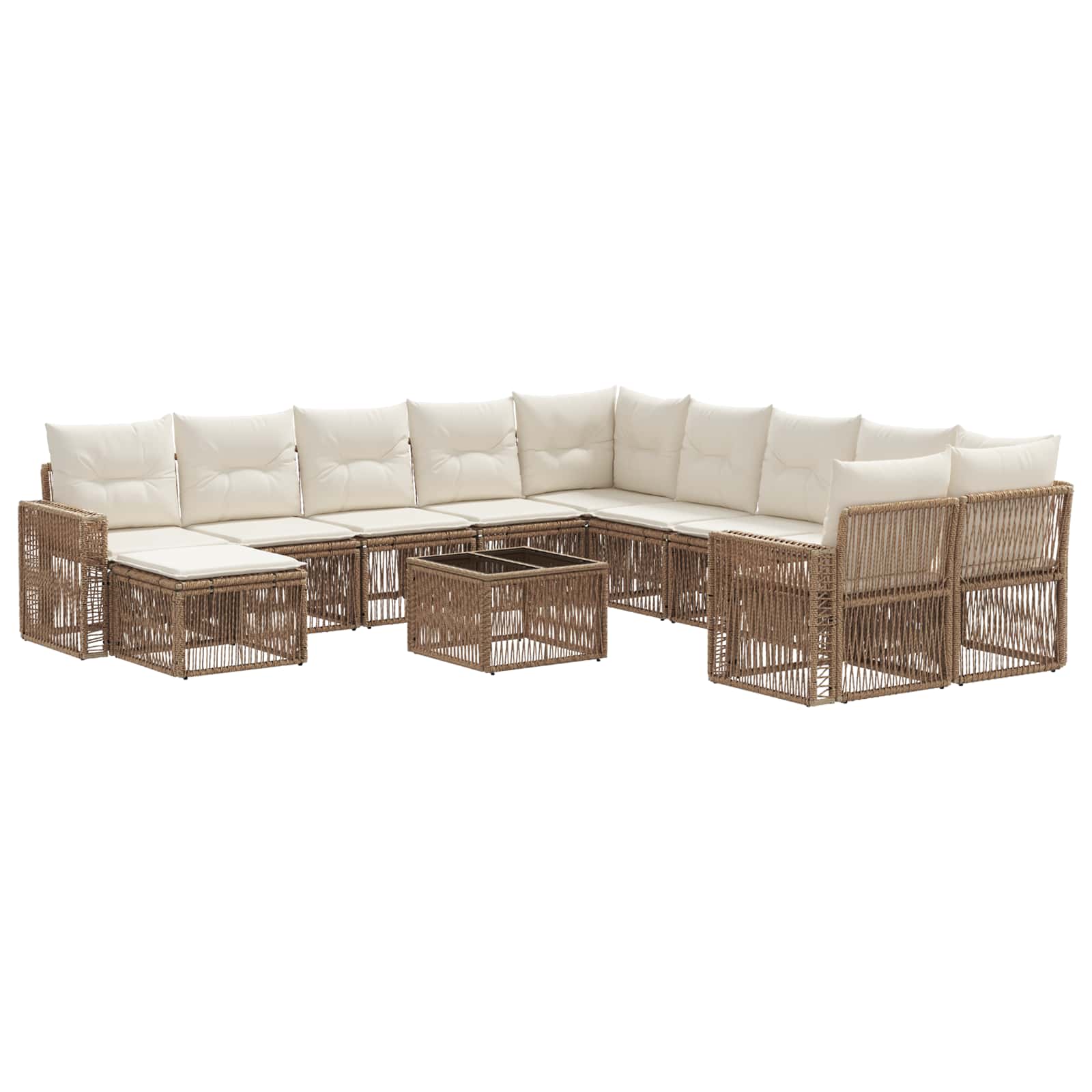 vidaXL Tuinbankenset 12 pcs Zwart en Cream Wit poly rattan