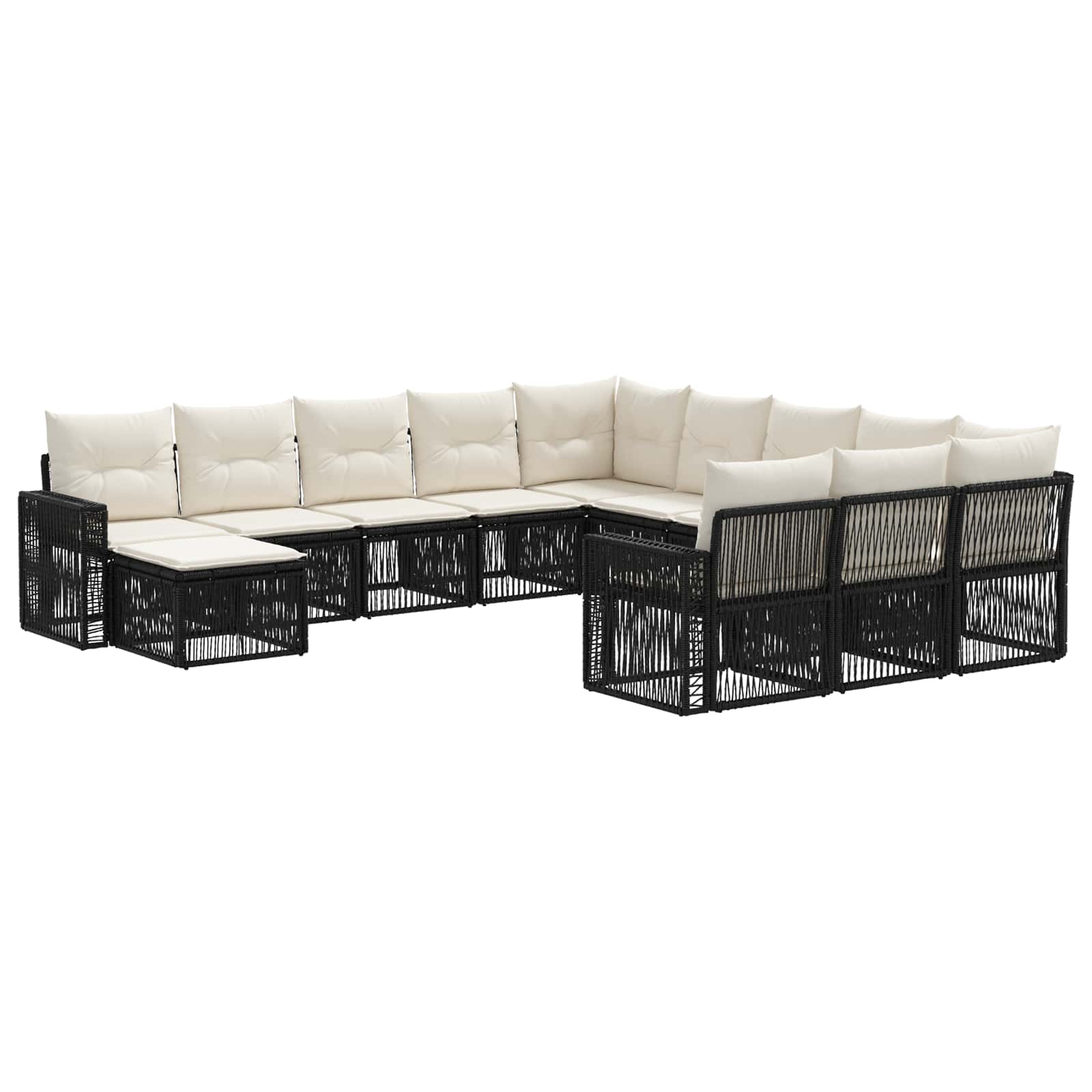 vidaXL Tuinbankenset 13 pcs Zwart en Cream Wit poly rattan